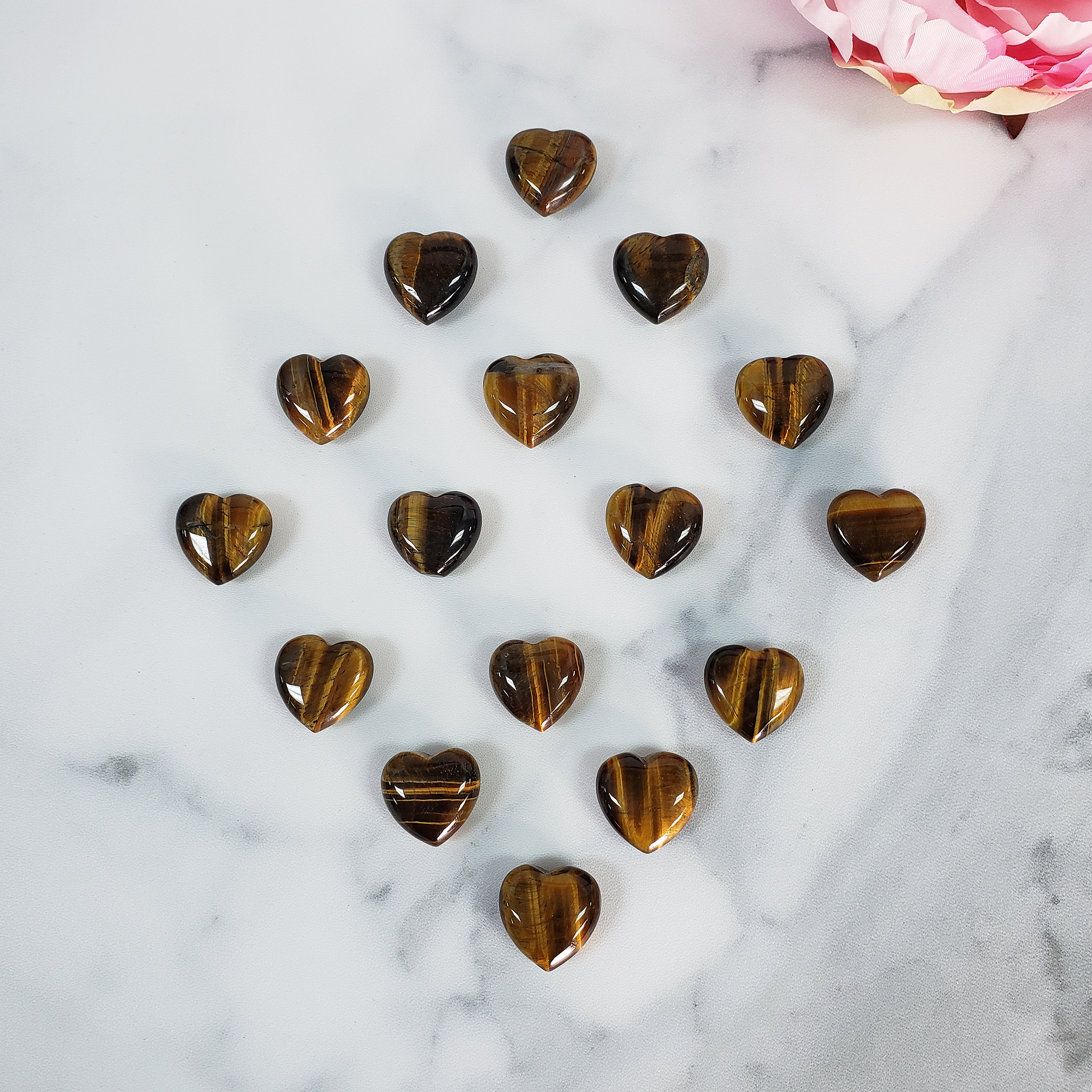 Tigers Eye Stone Natural Crystal Heart Mini Carving - On Tile