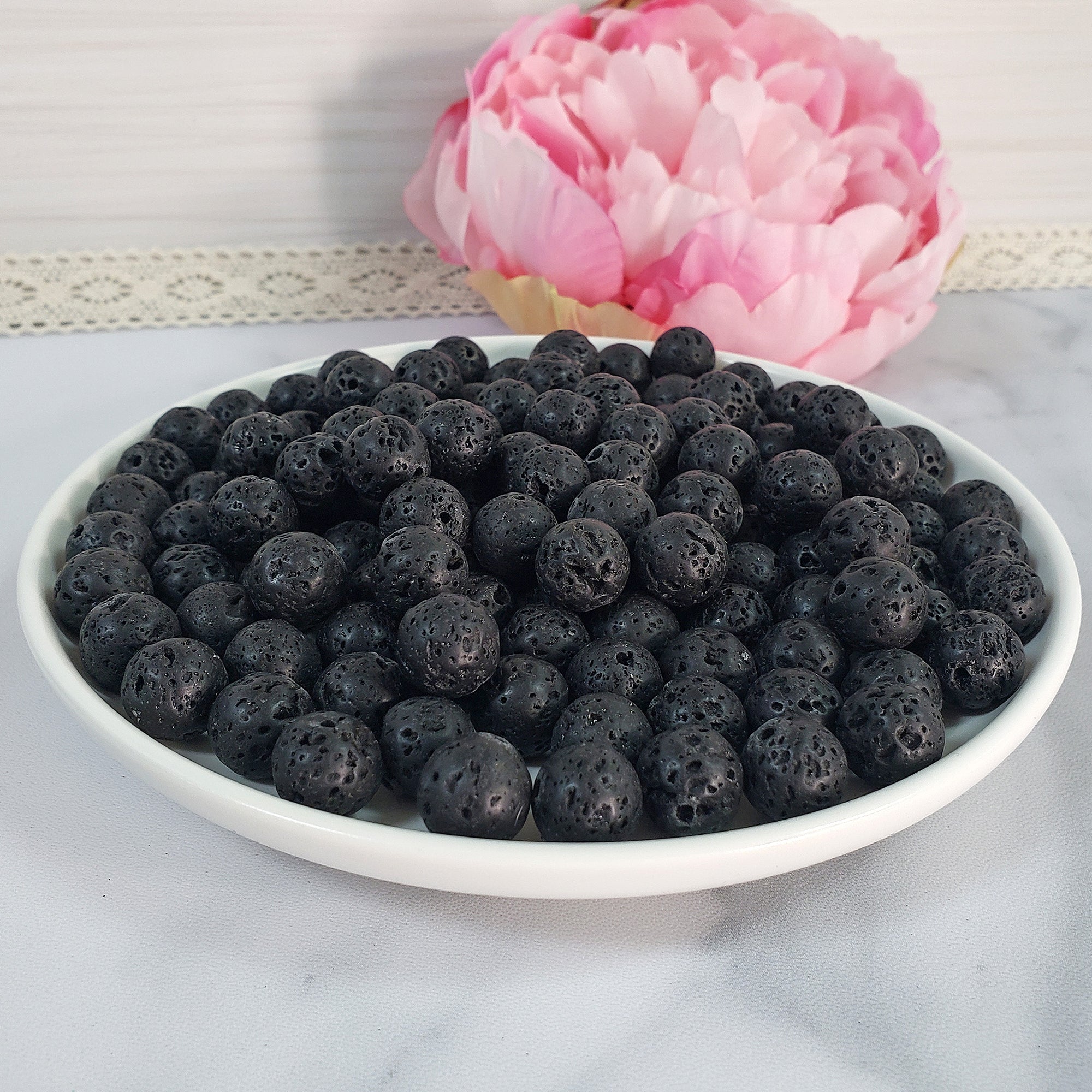 Lava Rock Scoria Black Basalt Natural Crystal Sphere Gemstone Bead | 12mm DRILLED