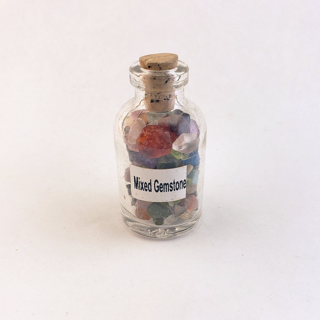 Rainbow Mixed Gemstone Crystal Chips Bottle - One Bottle - On White Background