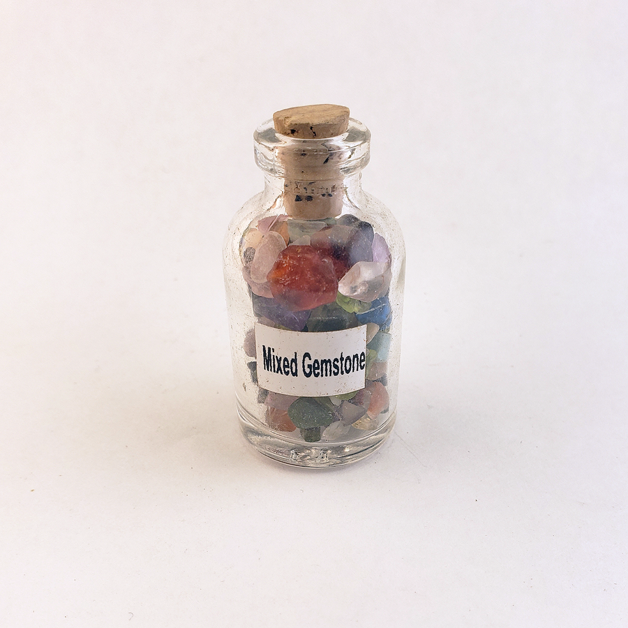 Rainbow Mixed Gemstone Crystal Chips Bottle - One Bottle - On White Background