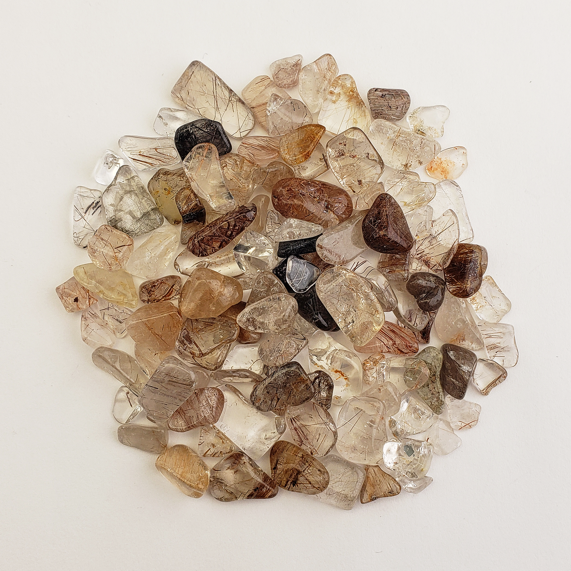 Mixed Rutilated Quartz Crystal Natural Gemstone Chips By the Ounce - Close Up