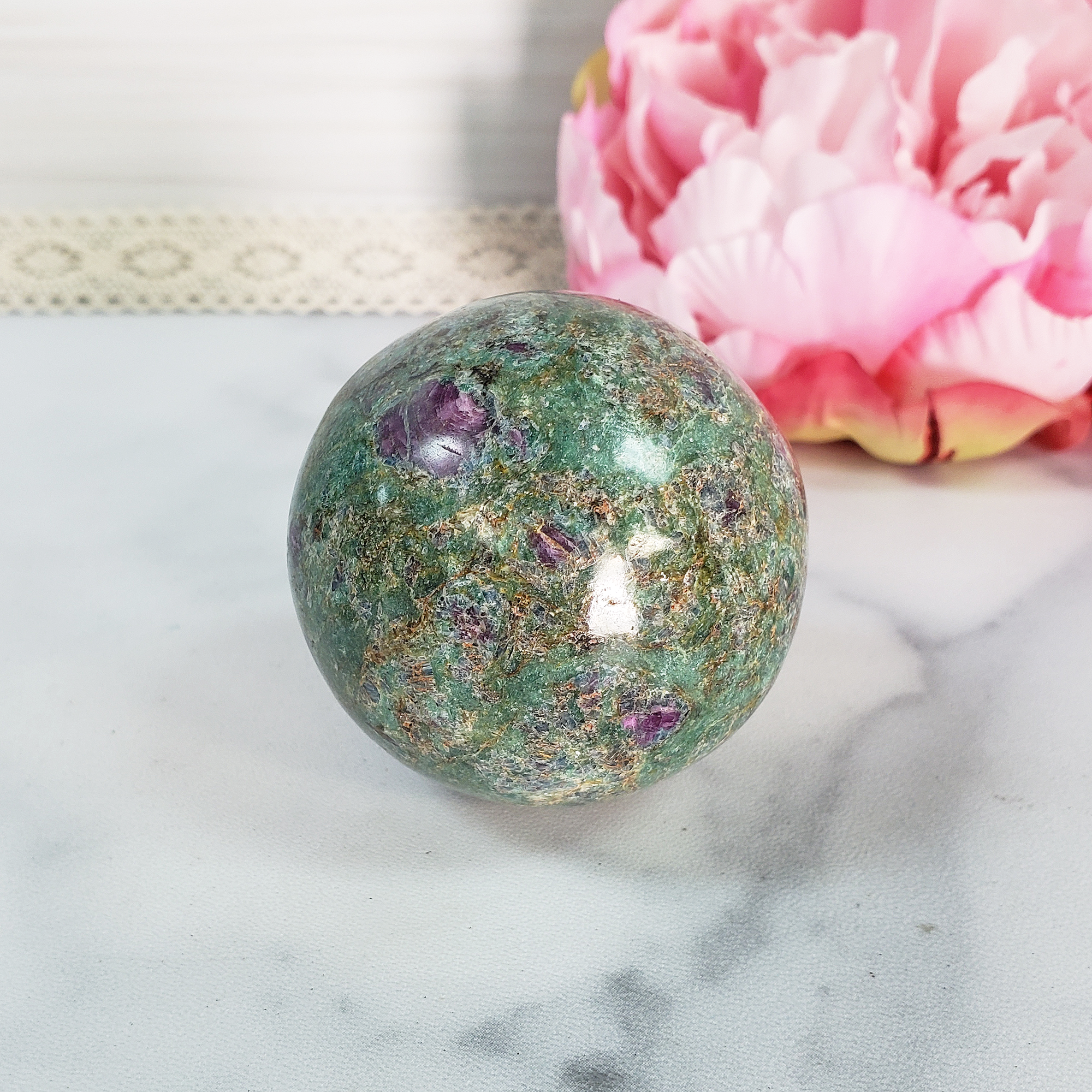 Unique Ruby Fuchsite Crystal Sphere Natural Gemstone Orb | 50mm | Mnemosyne - 8