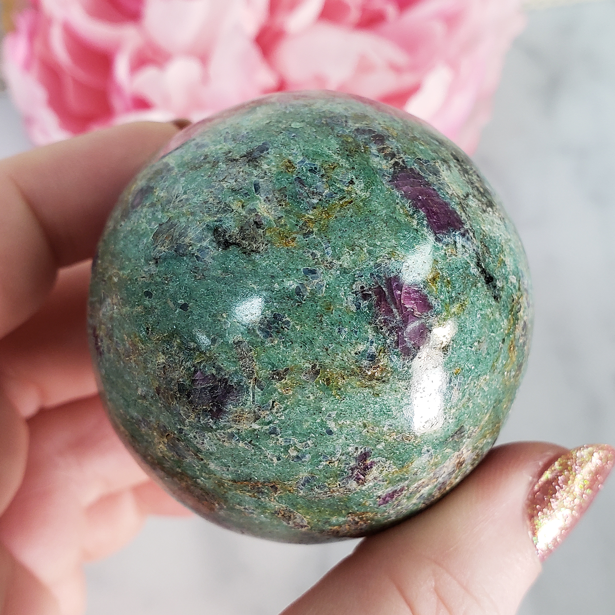 Unique Ruby Fuchsite Crystal Sphere Natural Gemstone Orb | 50mm | Mnemosyne - 2