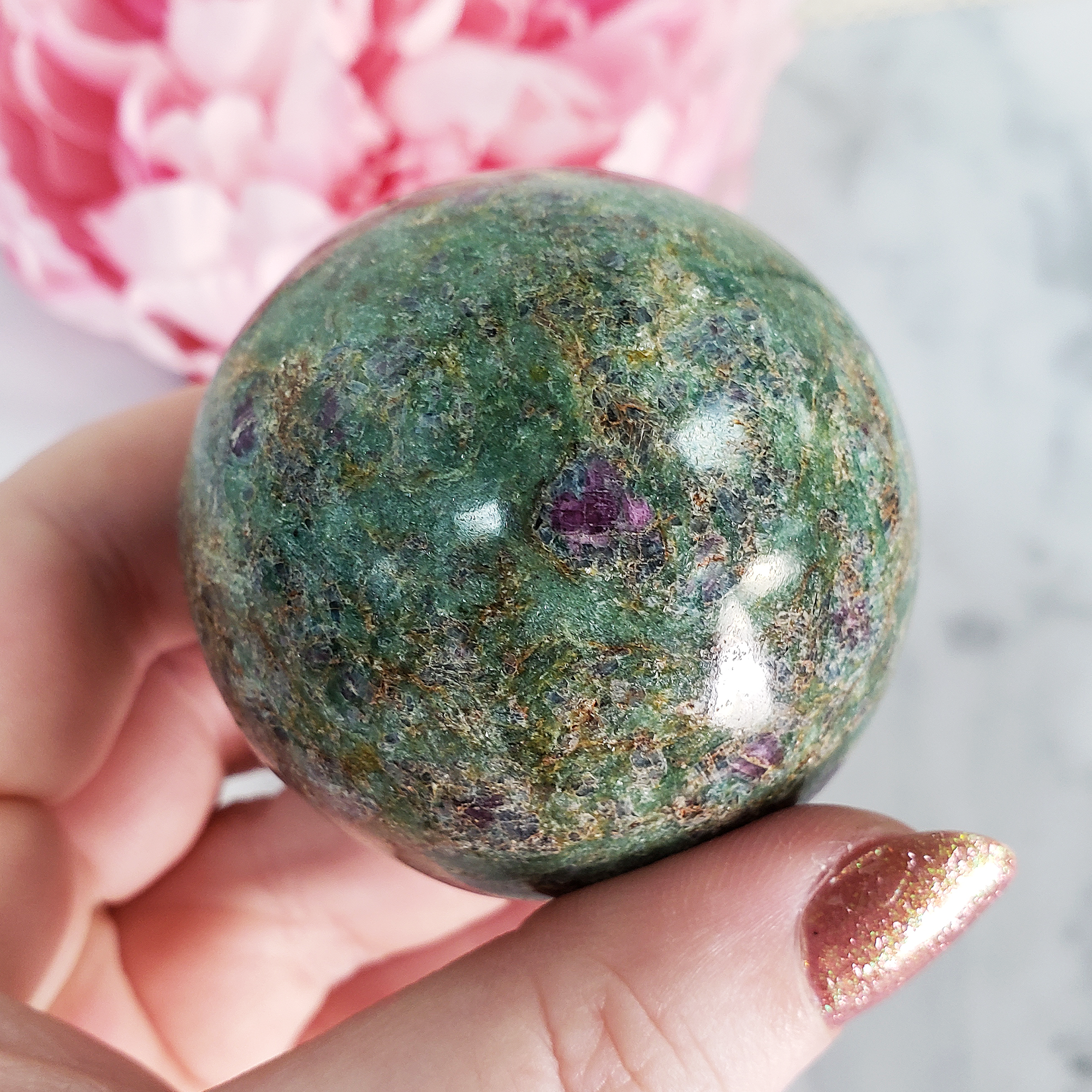 Unique Ruby Fuchsite Crystal Sphere Natural Gemstone Orb | 50mm | Mnemosyne - 4