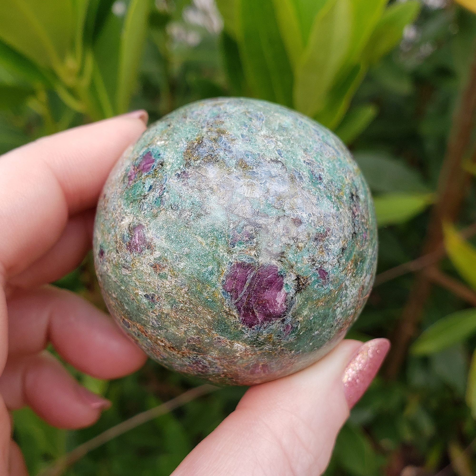 Unique Ruby Fuchsite Crystal Sphere Natural Gemstone Orb | 50mm | Mnemosyne