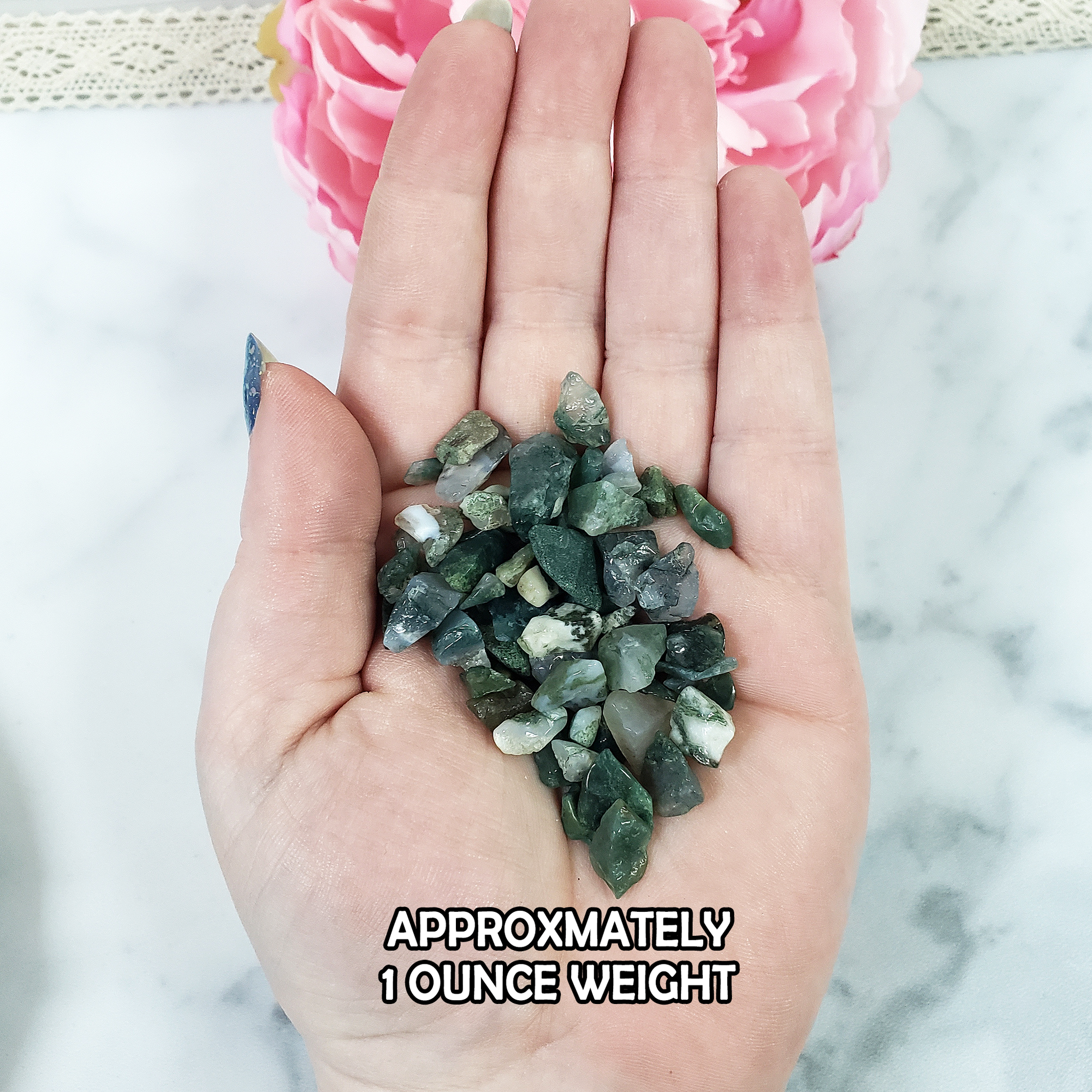 Moss Agate Stone Natural Crystal Chips By the Ounce - 1