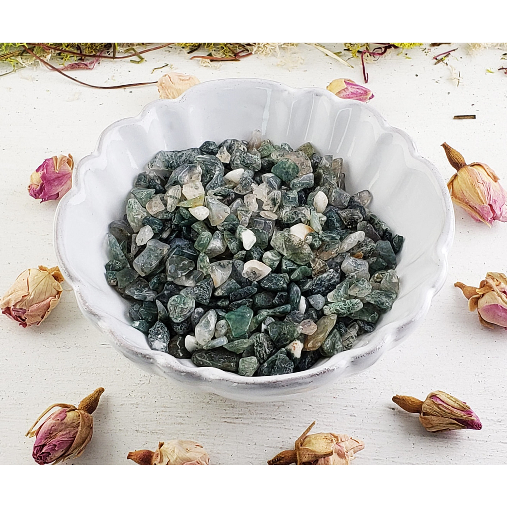 Moss Agate Stone Natural Crystal Chips By the Ounce - 8