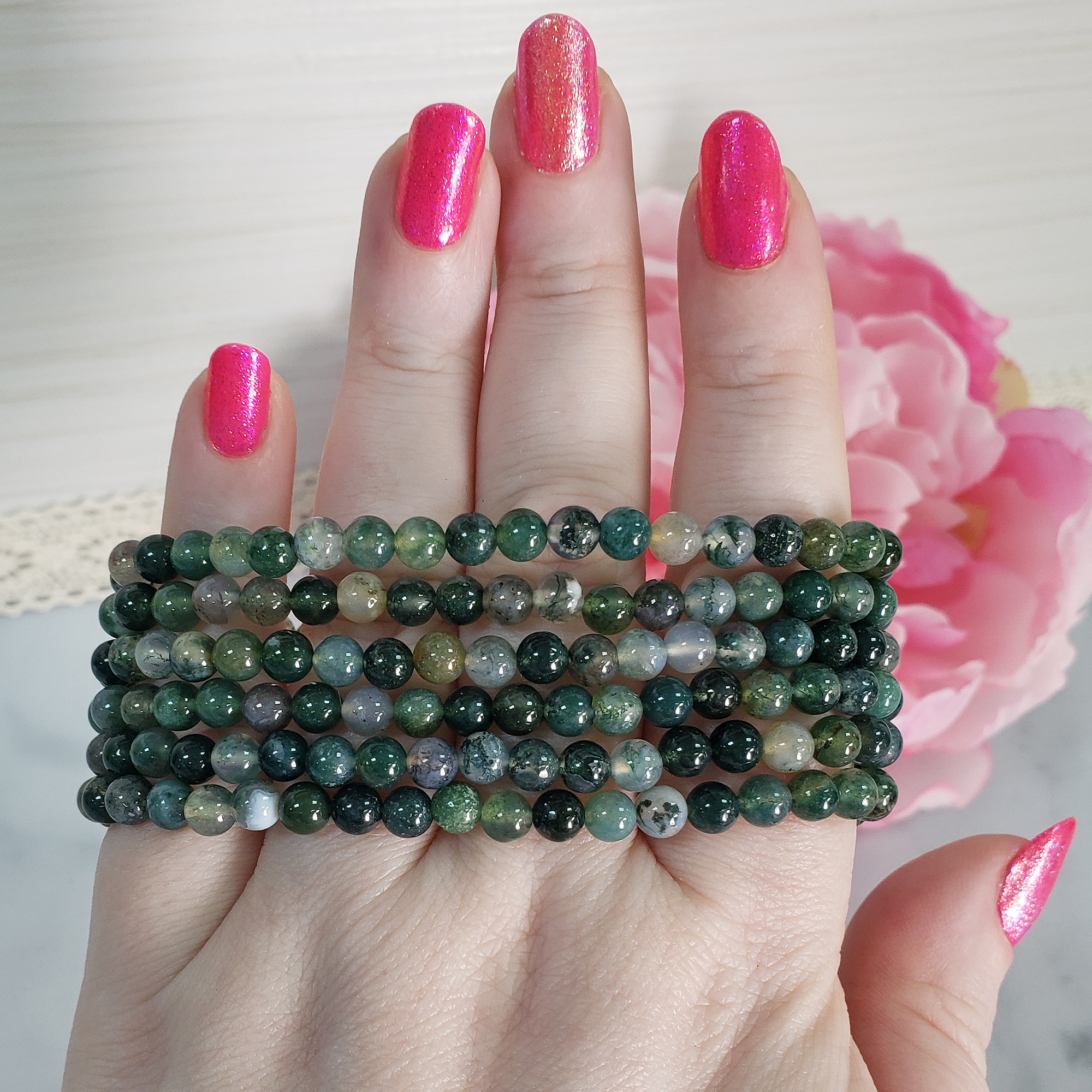 Moss Agate Stone Natural Crystal 4-6mm Bead Bracelet - 1