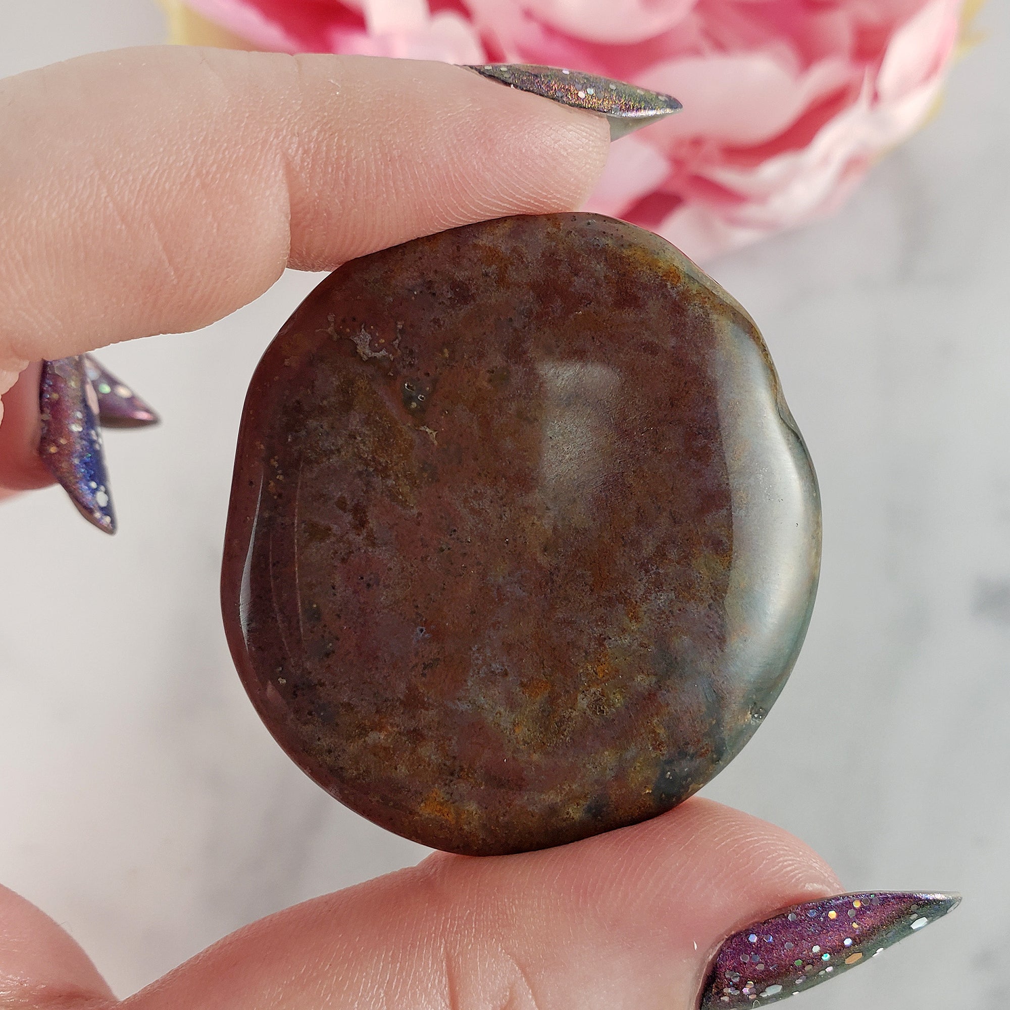 Moss Agate Crystal Natural Gemstone Palm Stone Worry Stone Meditation Tool - 4