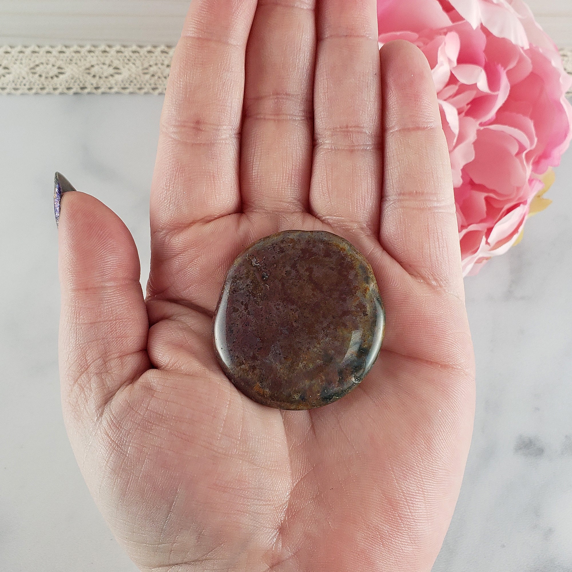 Moss Agate Crystal Natural Gemstone Palm Stone Worry Stone Meditation Tool - 2