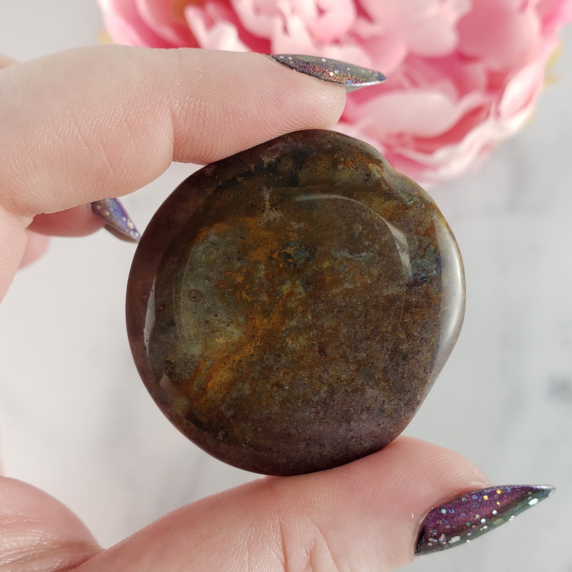 Moss Agate Crystal Natural Gemstone Palm Stone Worry Stone Meditation Tool