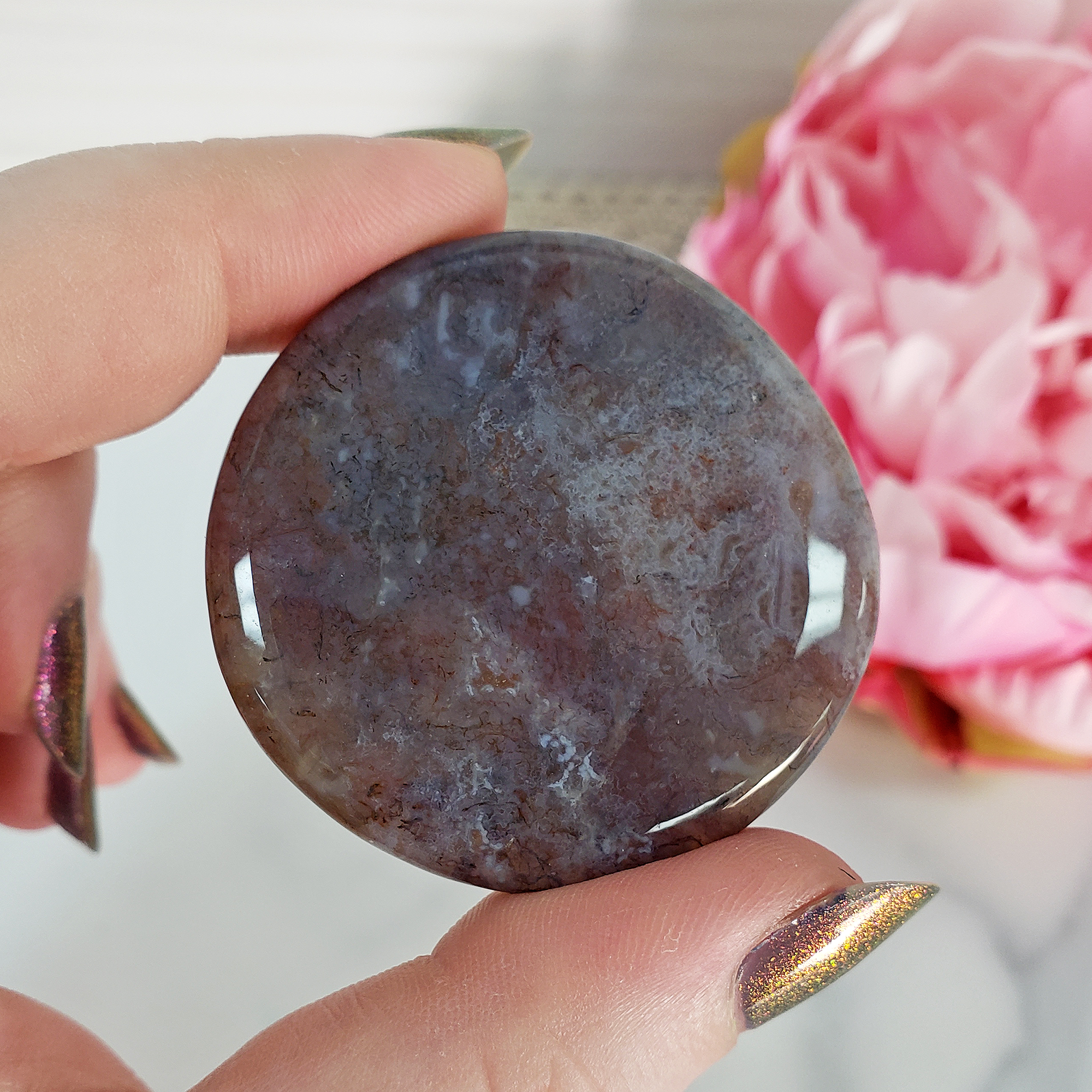 Unique Purple Moss Agate Natural Crystal Palm Stone Worry Stone | Grow