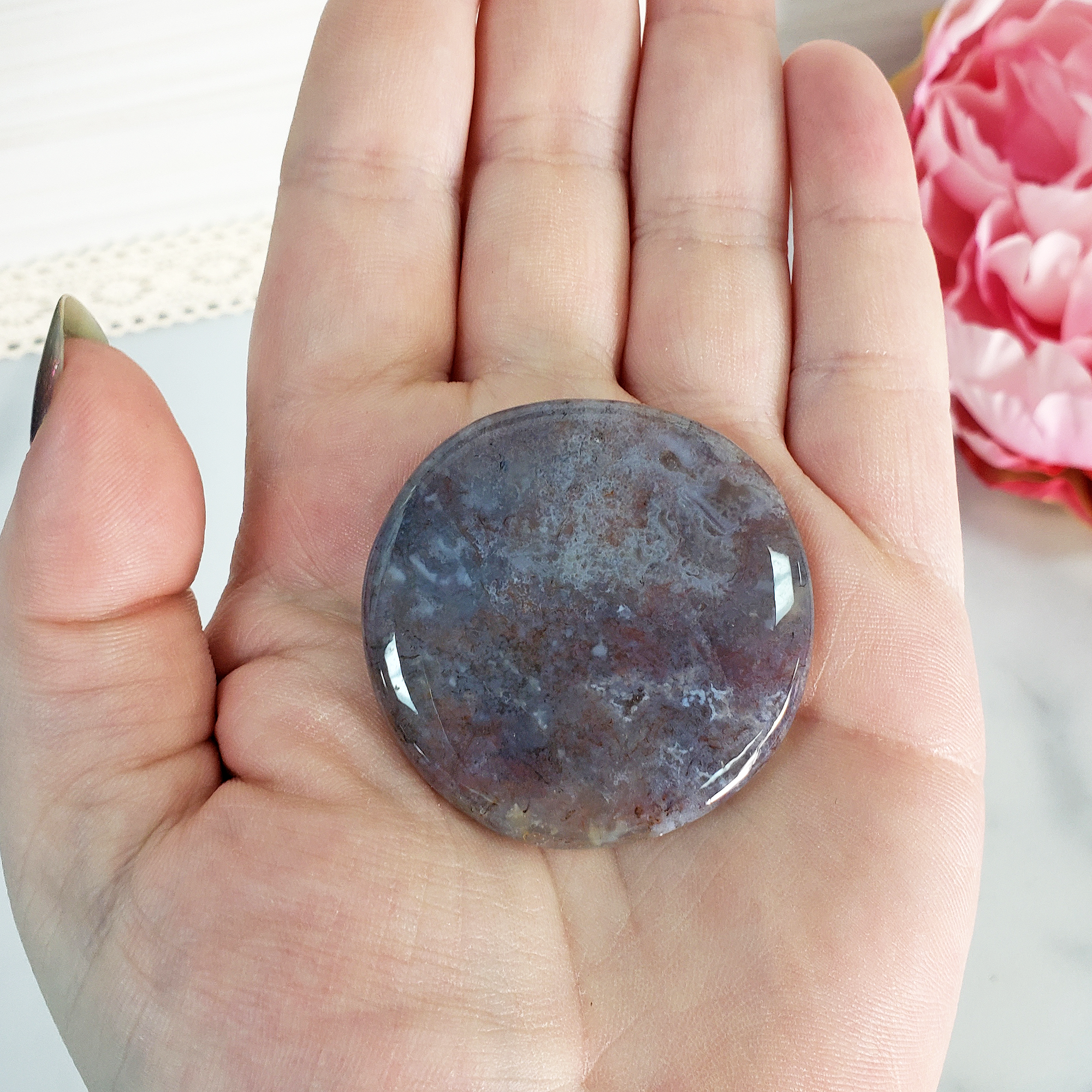 Unique Purple Moss Agate Natural Crystal Palm Stone Worry Stone | Grow - 2