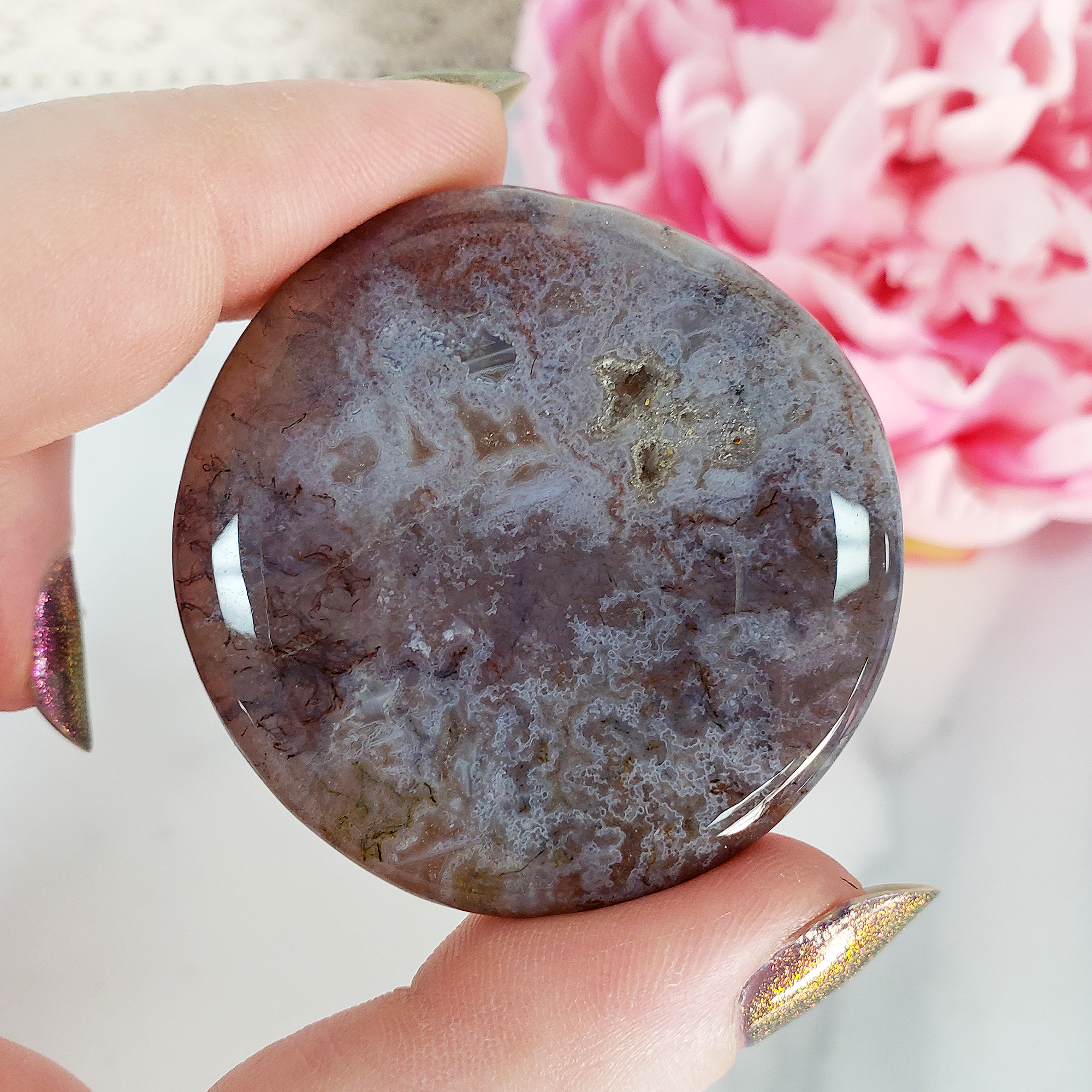 Unique Purple Moss Agate Natural Crystal Palm Stone Worry Stone | Grow - 1