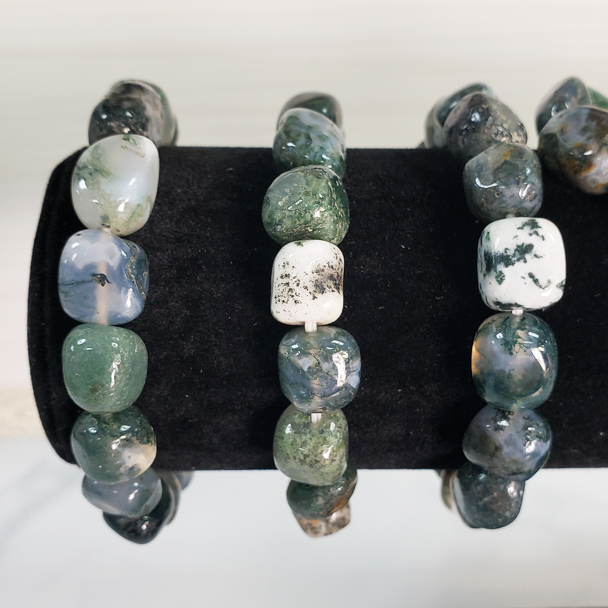 Moss Agate Crystal Natural Gemstone Nugget Bead Bracelet - 2