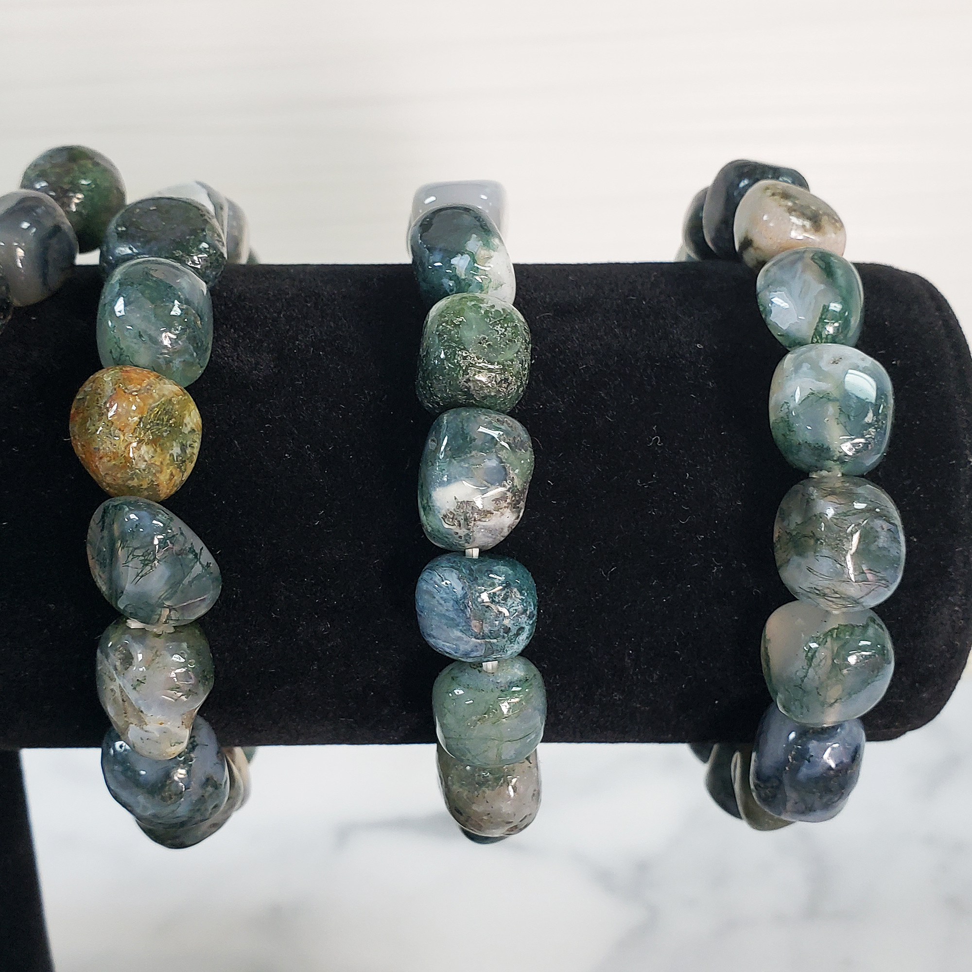 Moss Agate Crystal Natural Gemstone Nugget Bead Bracelet - 5