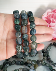 Moss Agate Crystal Natural Gemstone Nugget Bead Bracelet - 1