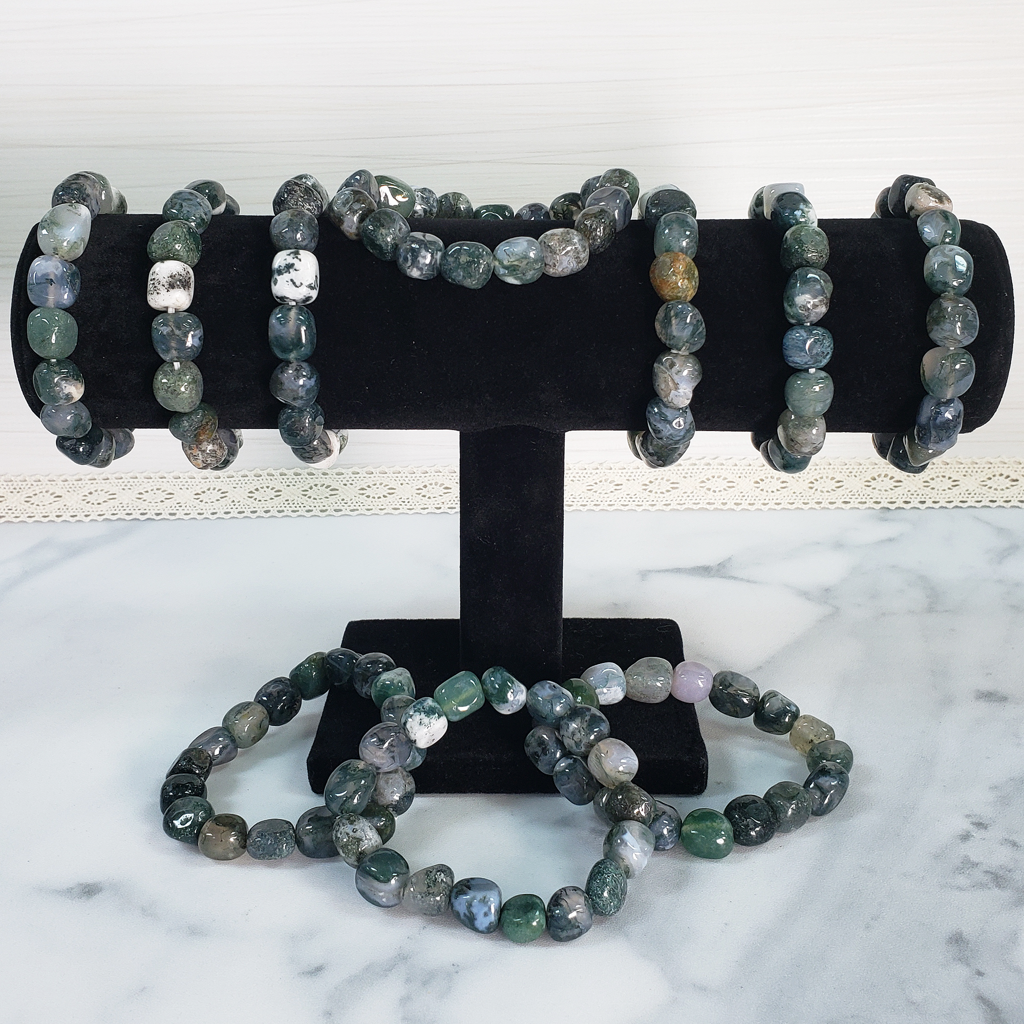 Moss Agate Crystal Natural Gemstone Nugget Bead Bracelet