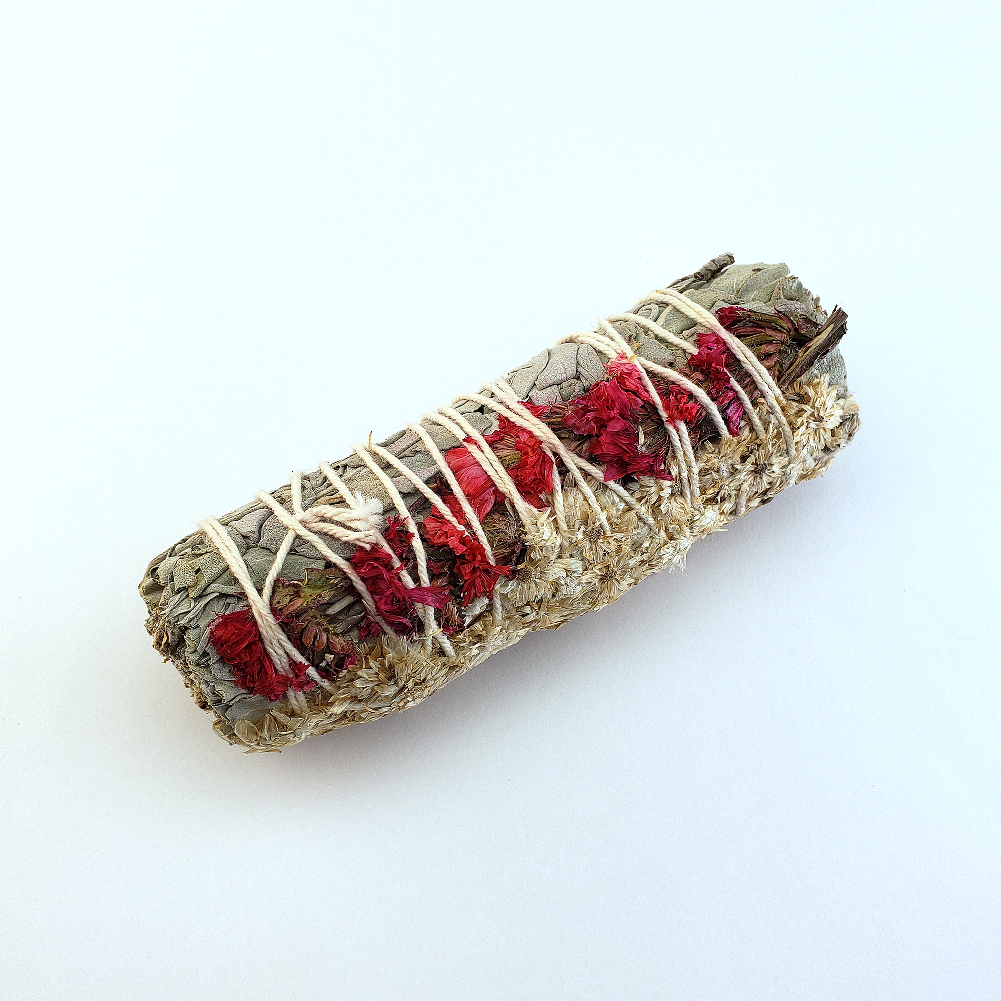 Mullein &amp; Red Statice White Sage Bundle - One 4 Inch Smudge Stick