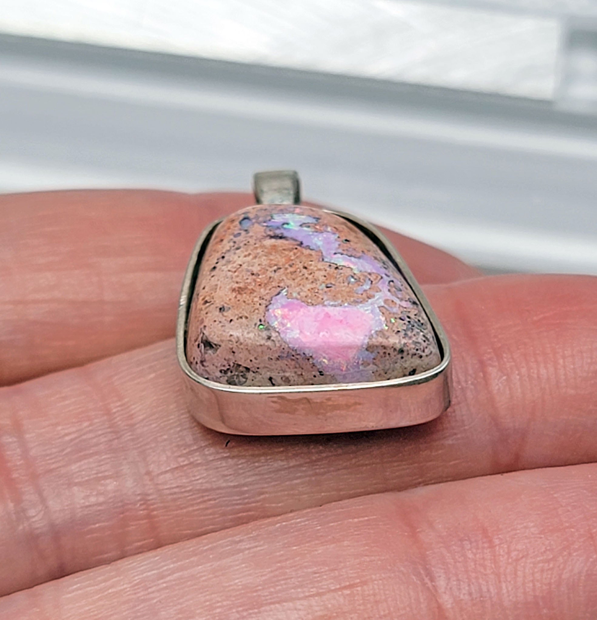 Natural Cantera Mexican Pink Purple Opal Sterling Silver Pendant