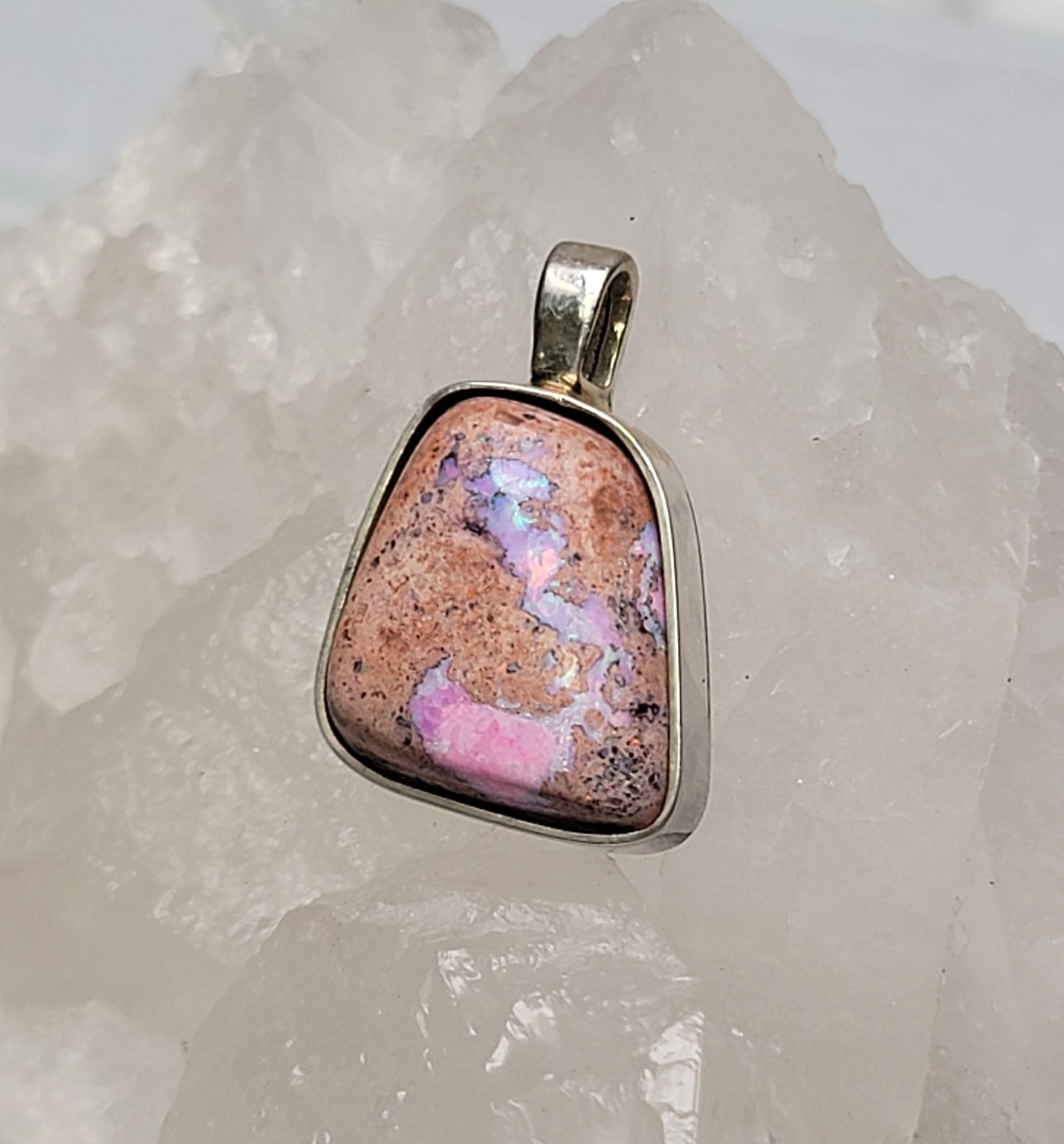 Natural Cantera Mexican Pink Purple Opal Sterling Silver Pendant