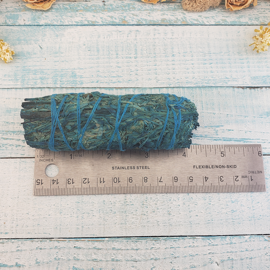 Nag Champa Mountain Sage Bundle - One 4 Inch Smudge Stick - Measurement