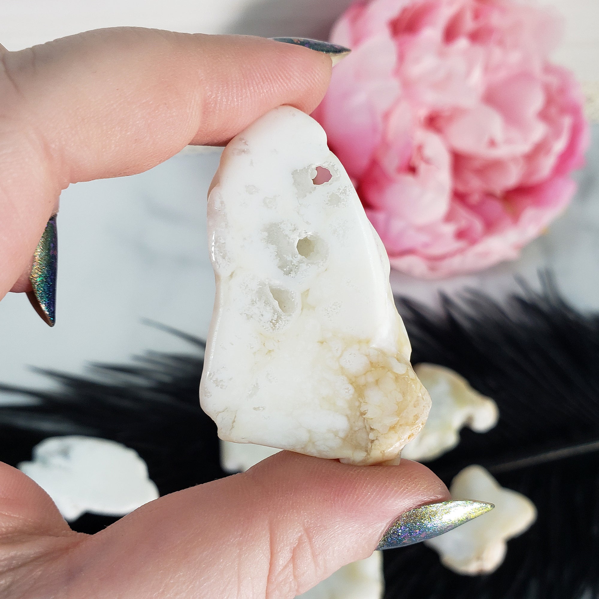 Common White Opal Crystal Natural Gemstone Slice - Crystal Slices for Wire Wrapping