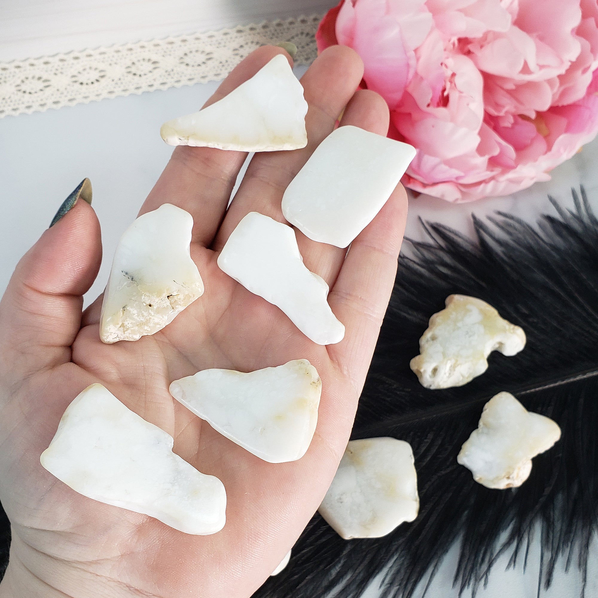 Common White Opal Crystal Natural Gemstone Slice - Crystal Slices for Jewelry Making