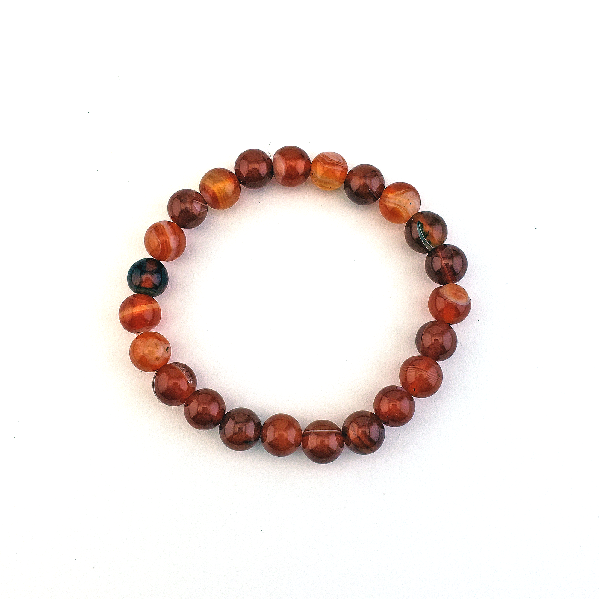 Natural Red Agate Crystal 7-8mm Bead Bracelet - On White Background