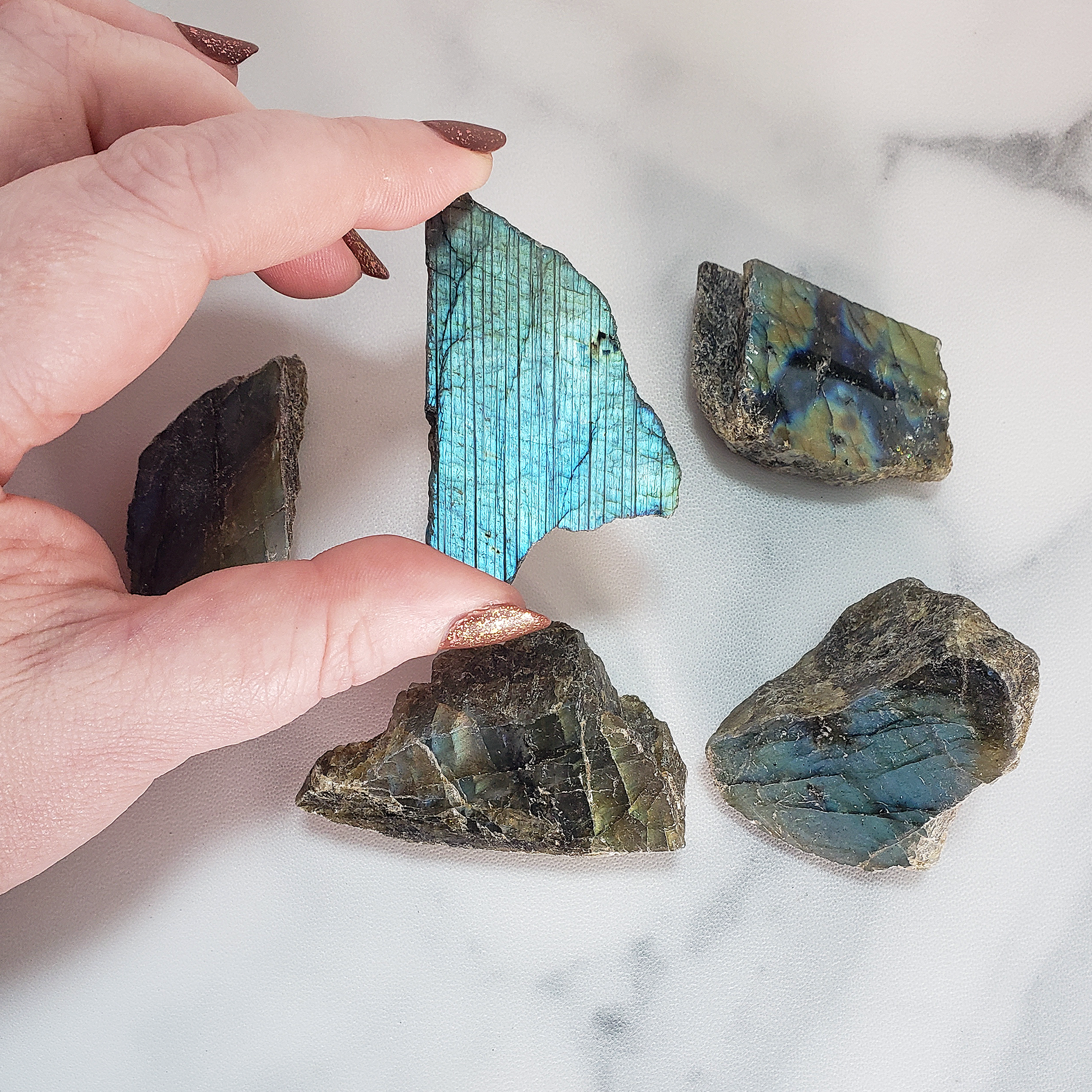 Flashy Labradorite Natural Crystal Rough Slice Slab - Multiple Sizes! - Blue Green Labradorite Stone