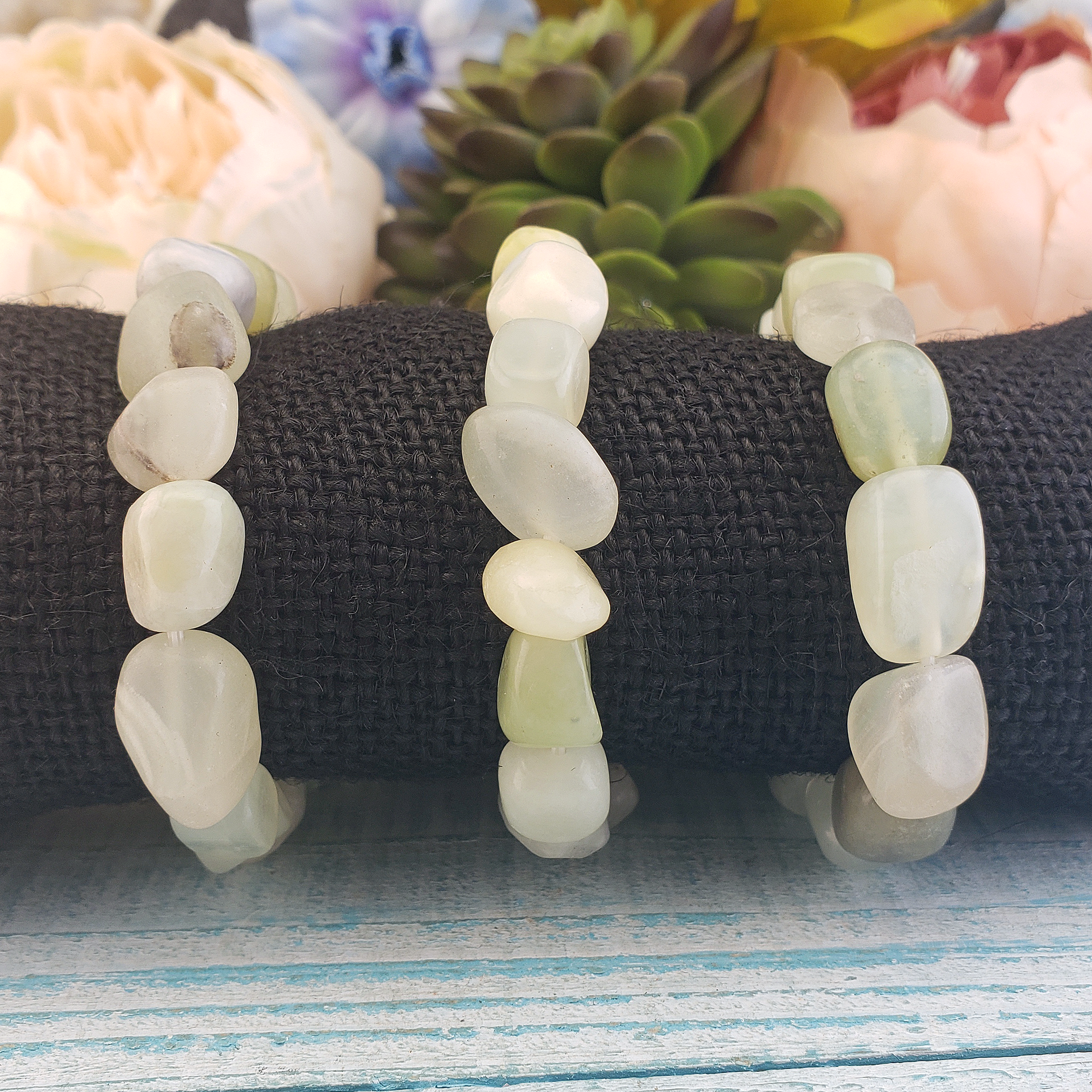 New Jade Serpentine Gemstone Nugget Polished Bracelet - On Form