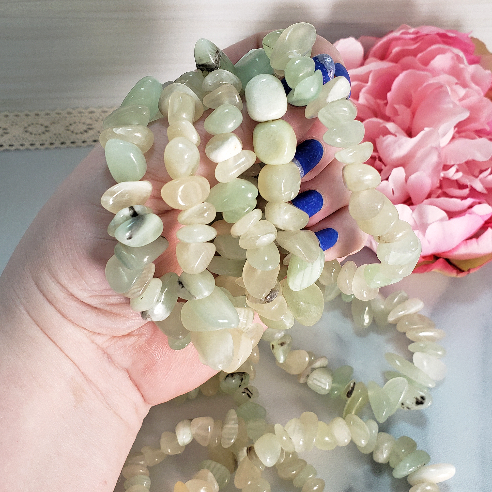 New Jade Serpentine Stone Natural Crystal Nugget Bead Bracelet - Handful of New Jade Bracelets