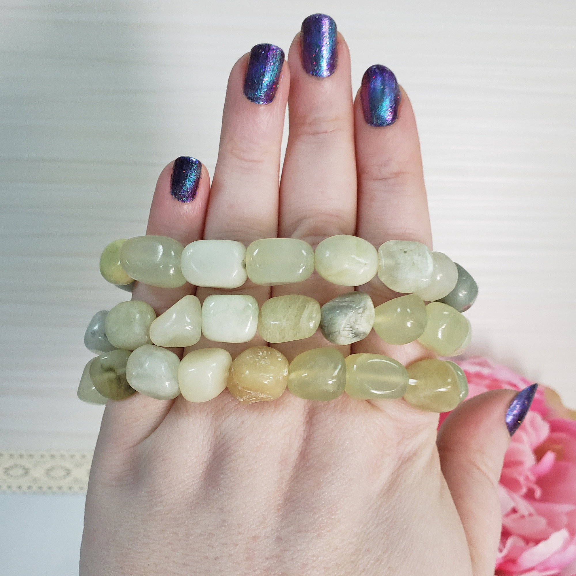 New Jade Serpentine Stone Natural Crystal Nugget Bead Bracelet - 1