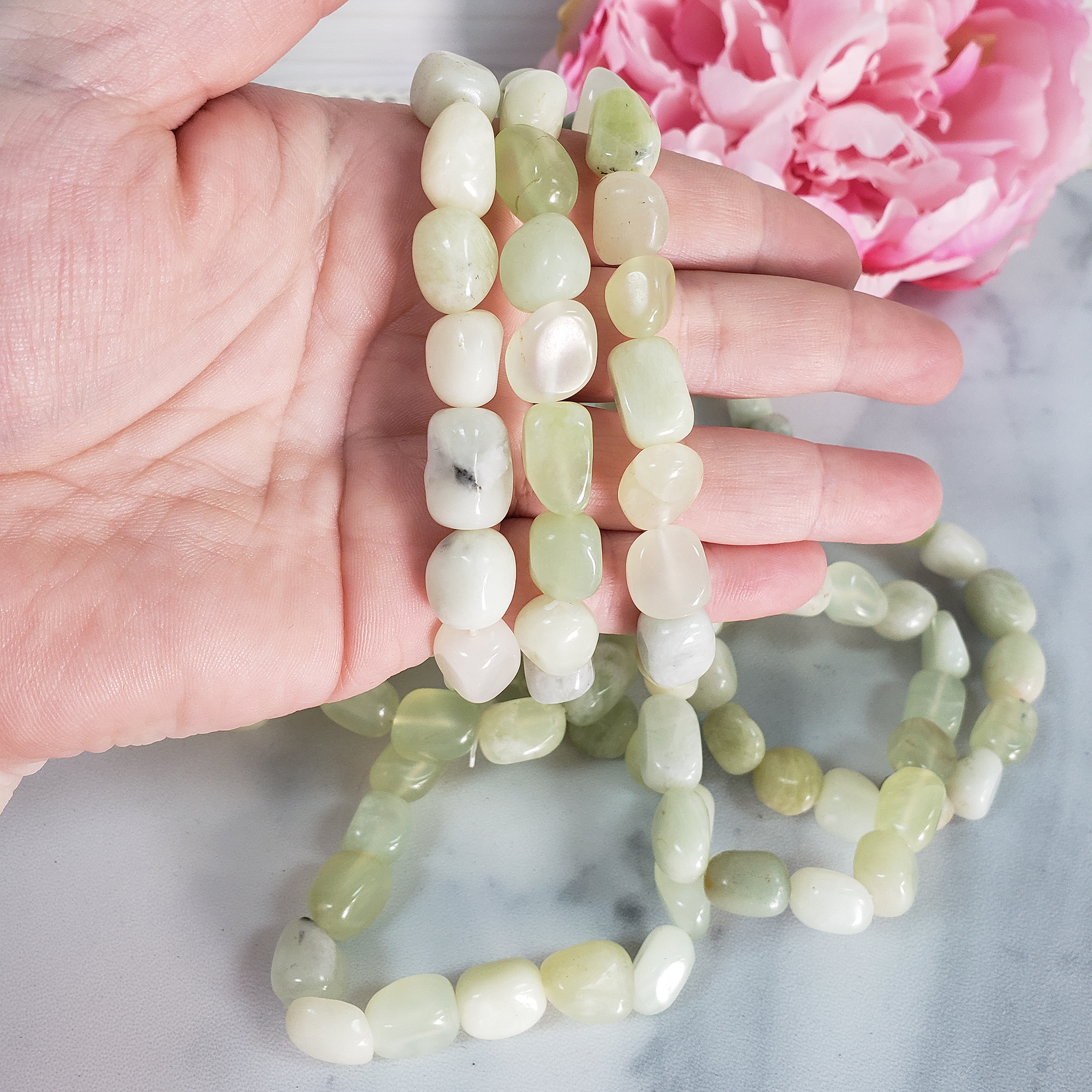 New Jade Serpentine Stone Natural Crystal Nugget Bead Bracelet - 4