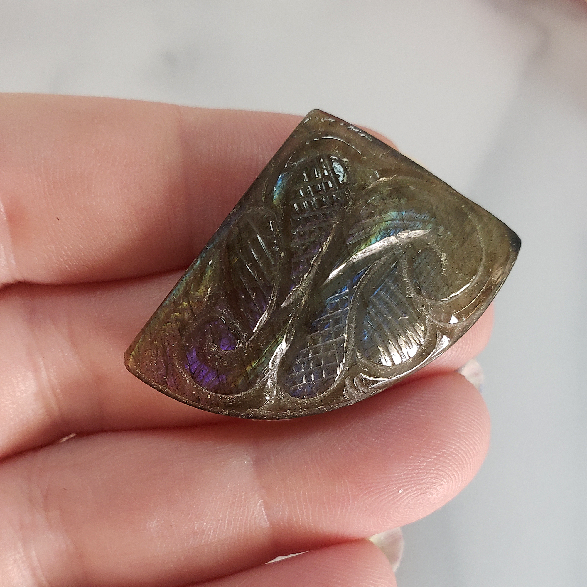 Unique 42 Carat Labradorite Cabochon Natural Gemstone Carving - Nuance - Close Up 4