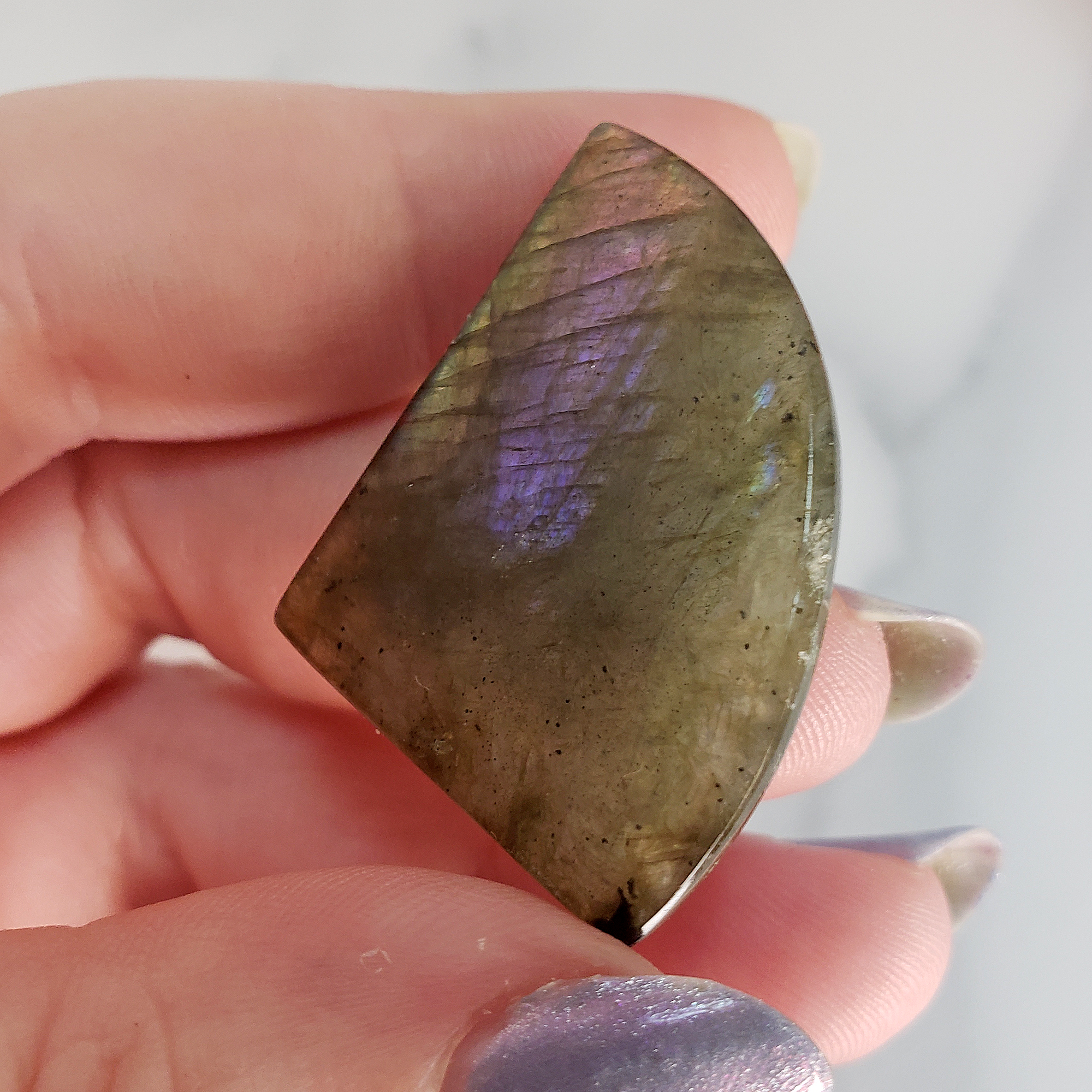 Unique 42 Carat Labradorite Cabochon Natural Gemstone Carving - Nuance - Back of Cabochon