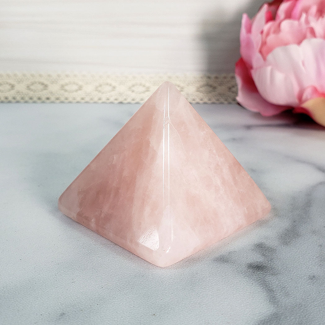 Unique Rose Quartz Natural Gemstone Crystal Pyramid | 2 Inch Base | Nurturing - 1