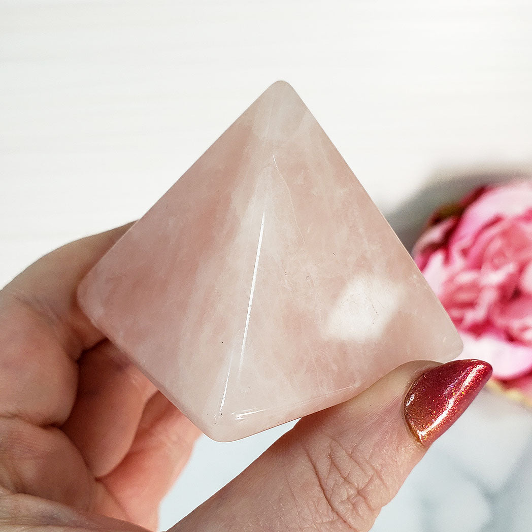 Unique Rose Quartz Natural Gemstone Crystal Pyramid | 2 Inch Base | Nurturing - 3