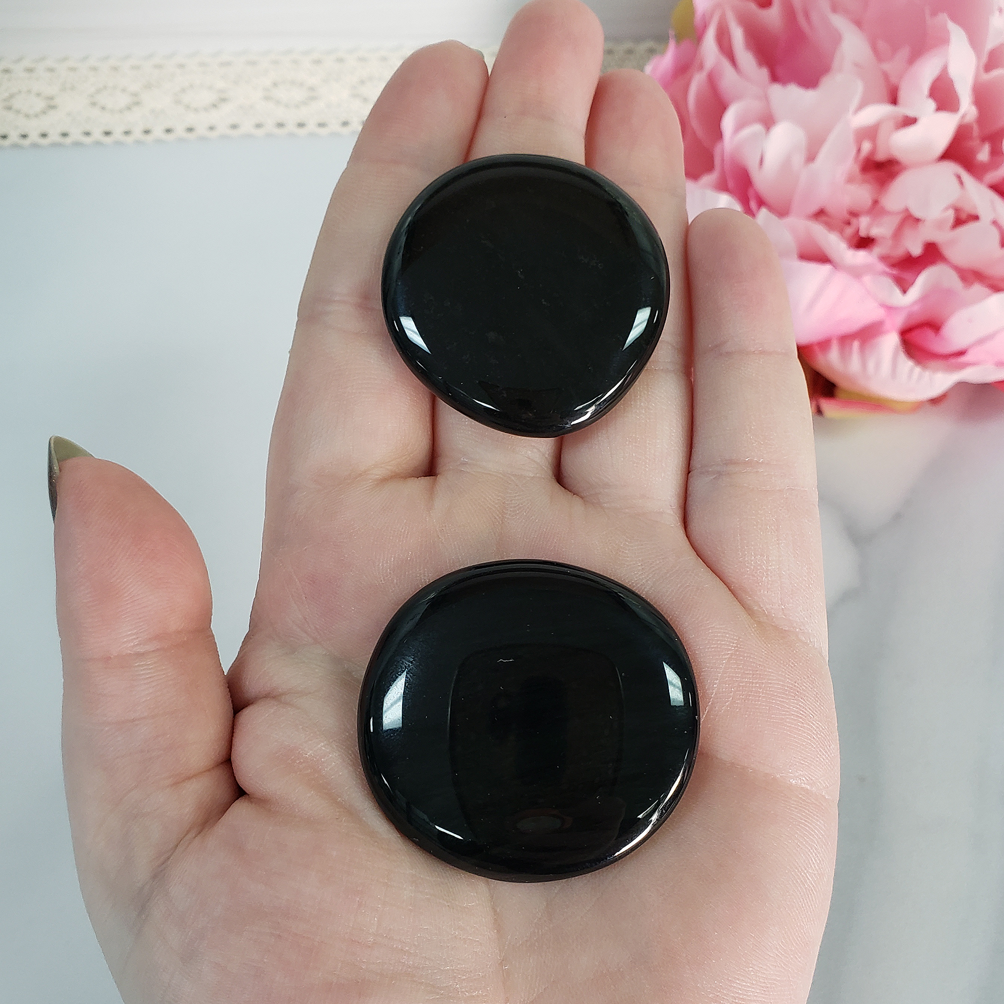 Obsidian Natural Crystal Palm Stone Worry Stone Meditation Tool - 2