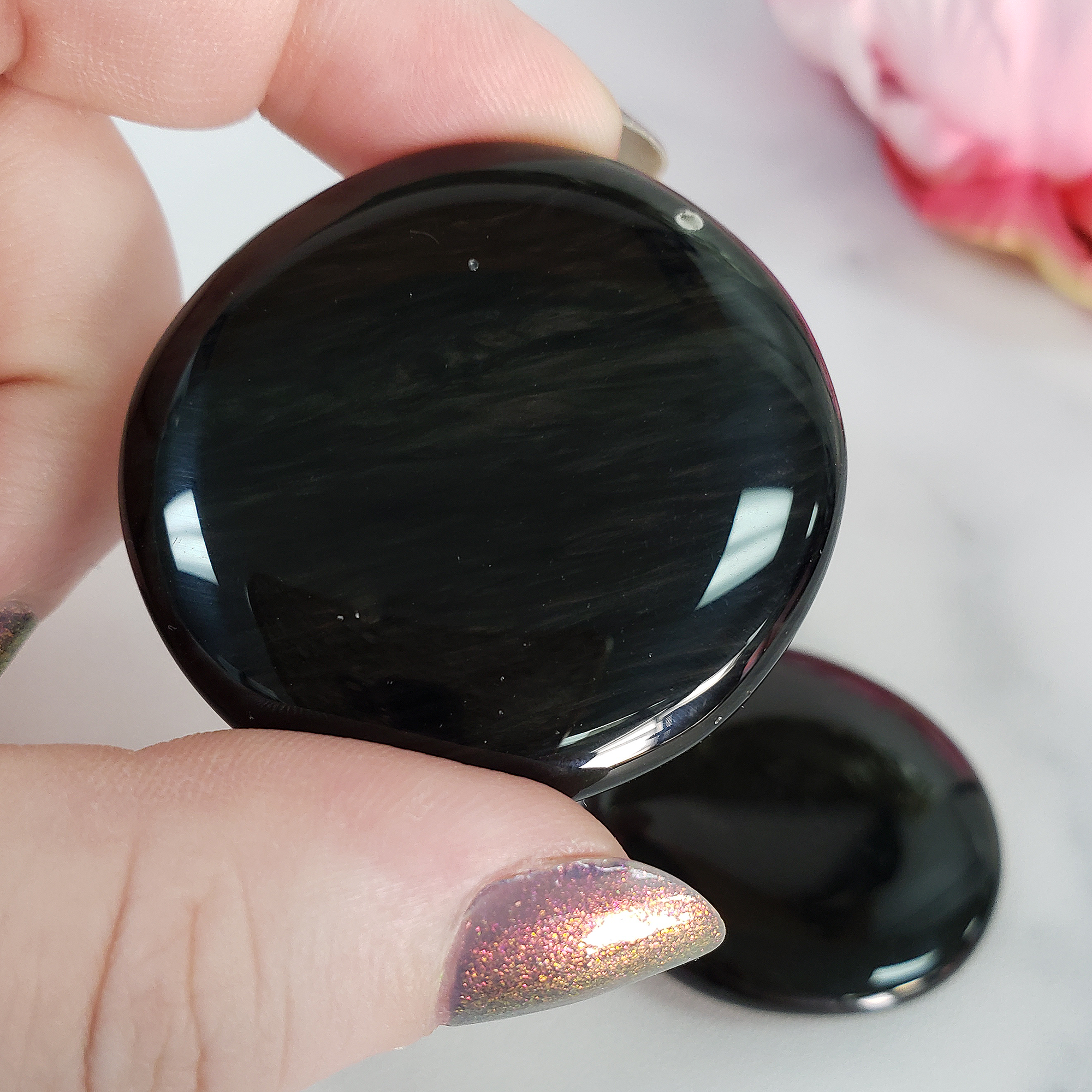 Obsidian Natural Crystal Palm Stone Worry Stone Meditation Tool - 1