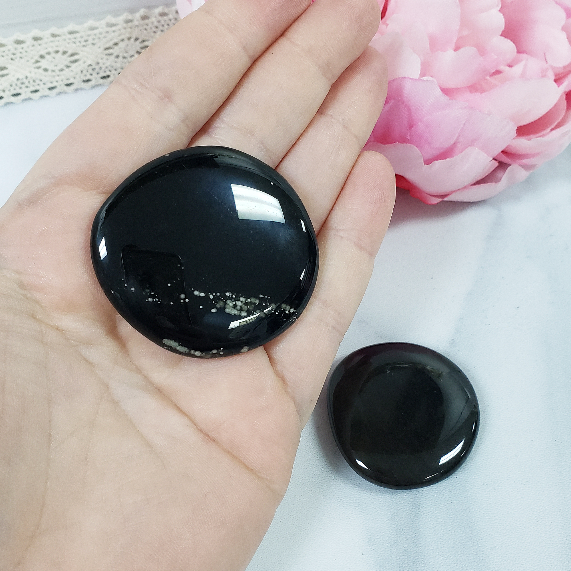 Obsidian Natural Crystal Palm Stone Worry Stone Meditation Tool - B