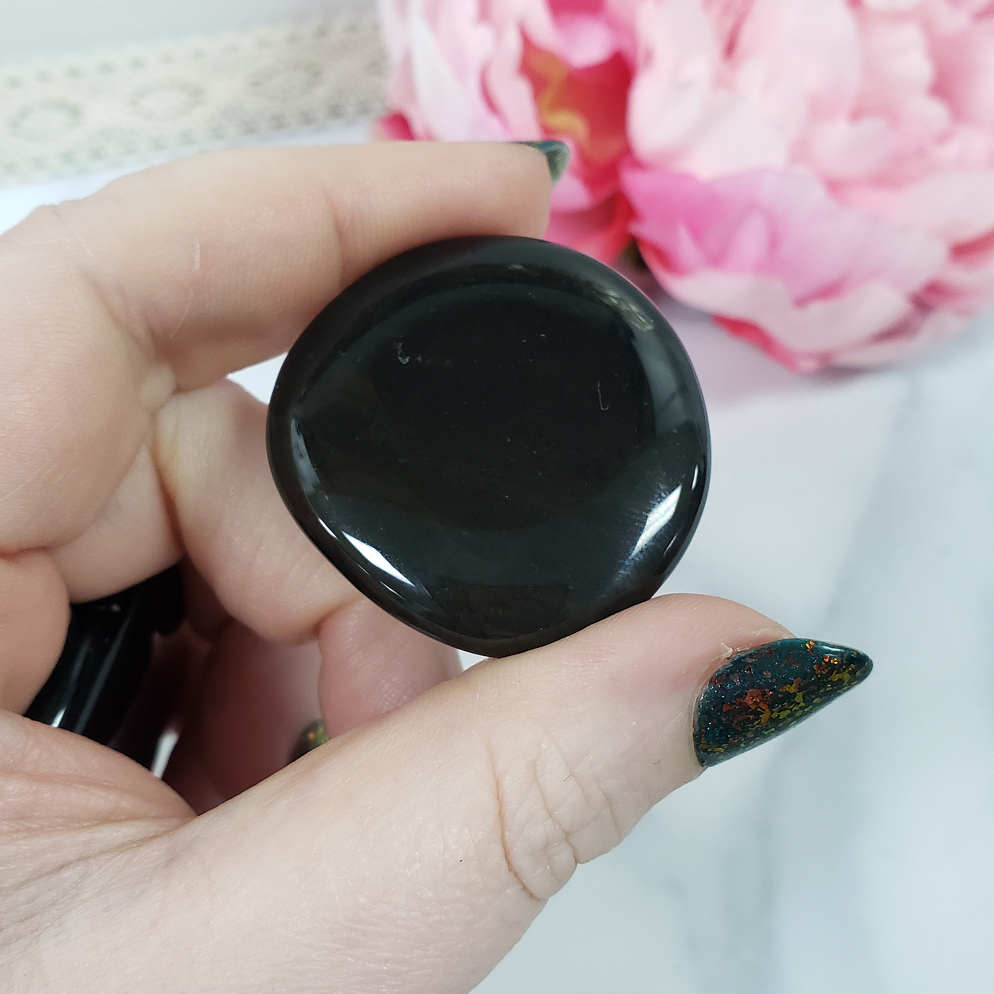 Obsidian Natural Crystal Palm Stone Worry Stone Meditation Tool - C