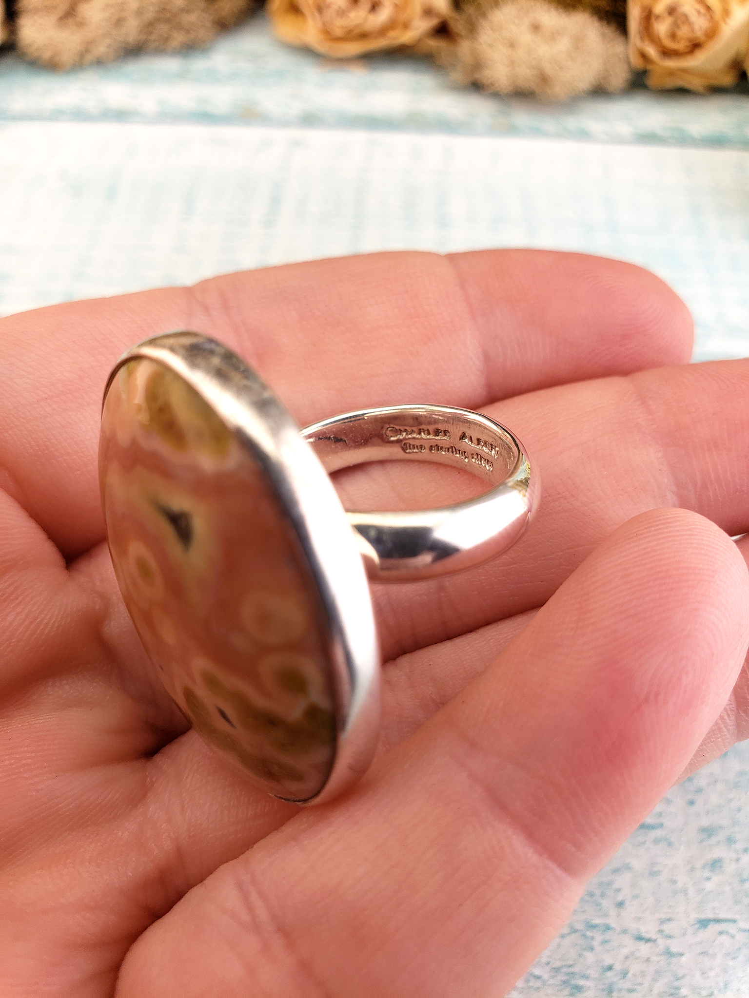 Pink Ocean Jasper Gemstone Sterling Silver Ring