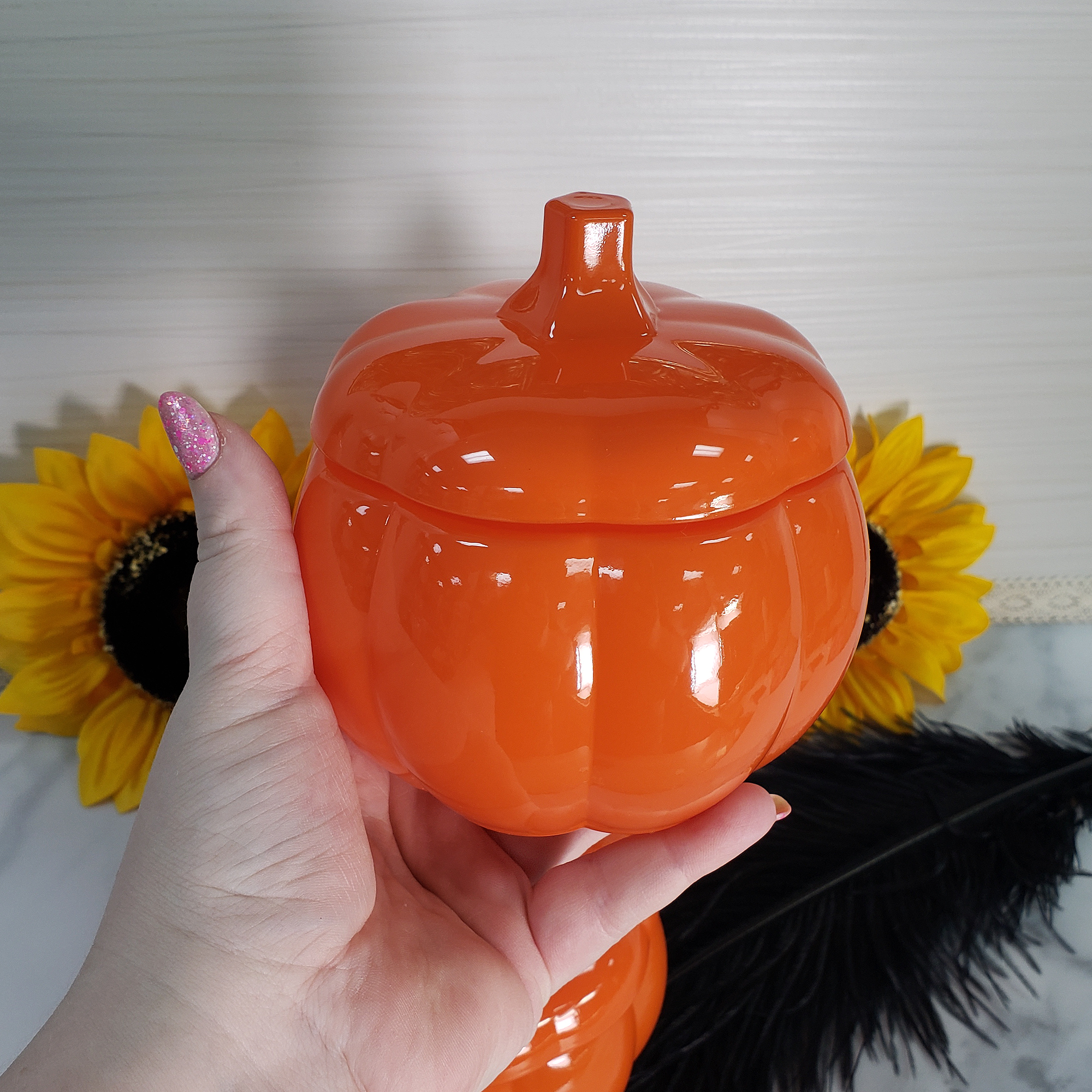 Orange Pumpkin Glass Container with Lid | Halloween Home Decor - In Hand