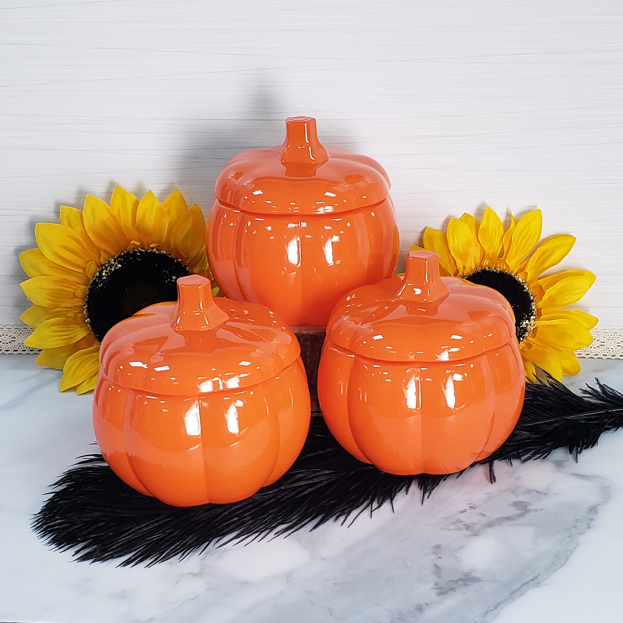 Orange Pumpkin Glass Container with Lid | Halloween Home Decor