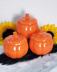 Orange Pumpkin Glass Container with Lid | Halloween Home Decor