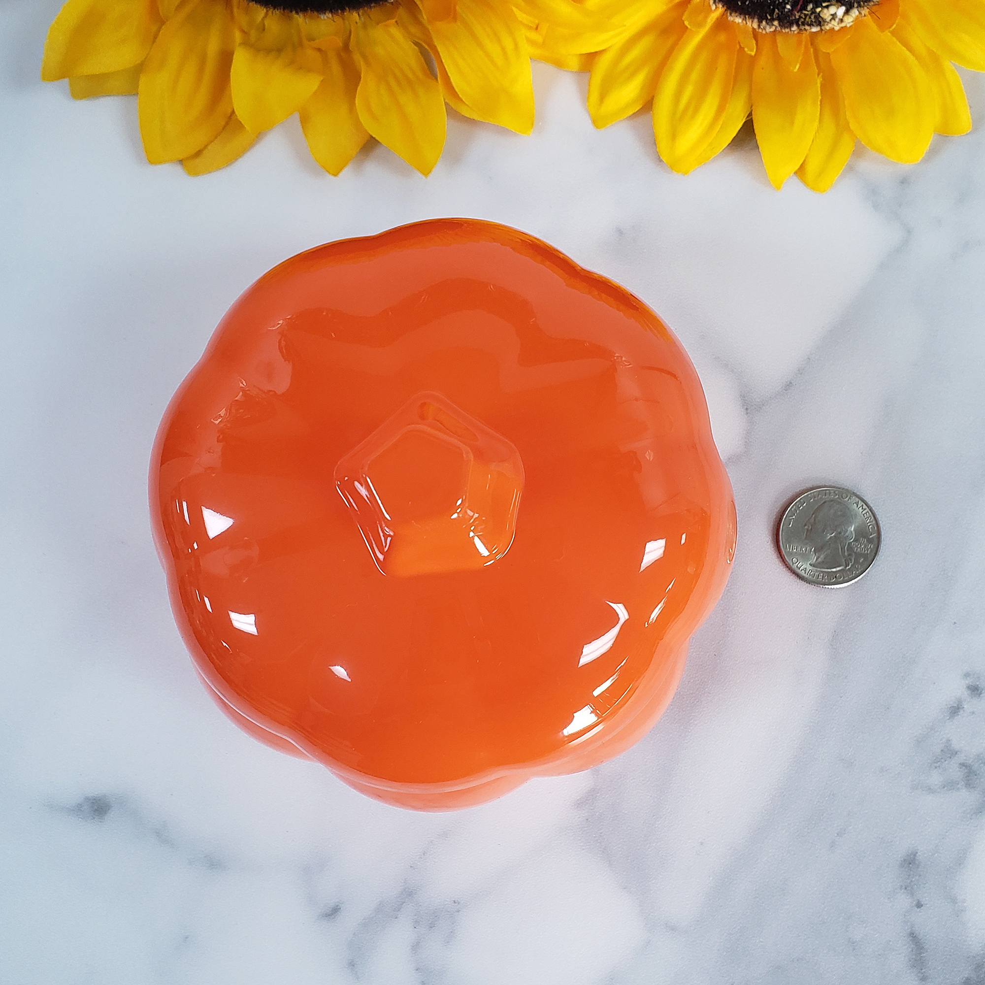 Orange Pumpkin Glass Container with Lid | Halloween Home Decor - Size Comparison