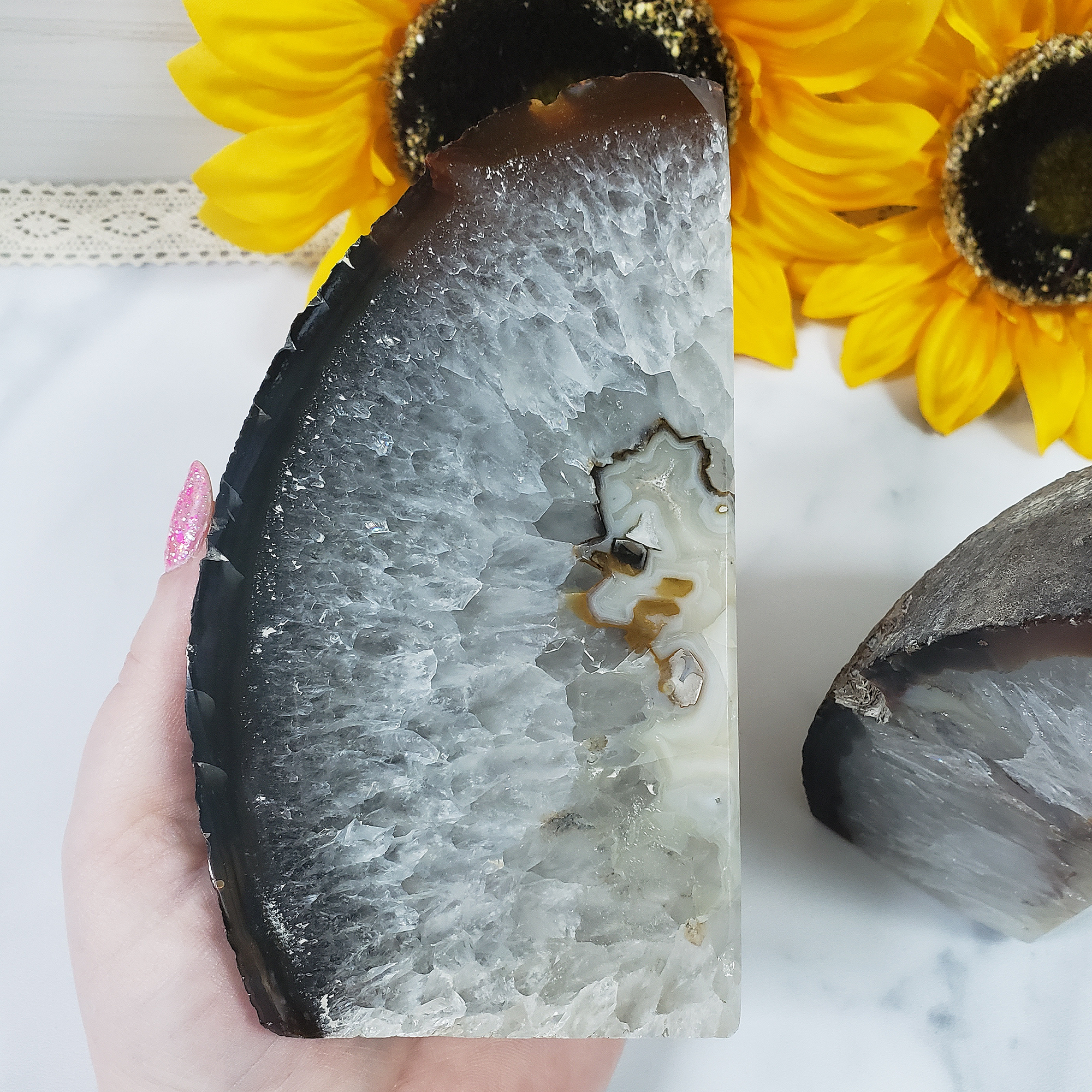 Unique Pair of Natural Agate Gemstone Crystal Bookends for Home Decor - Outlaw - Close Up 1