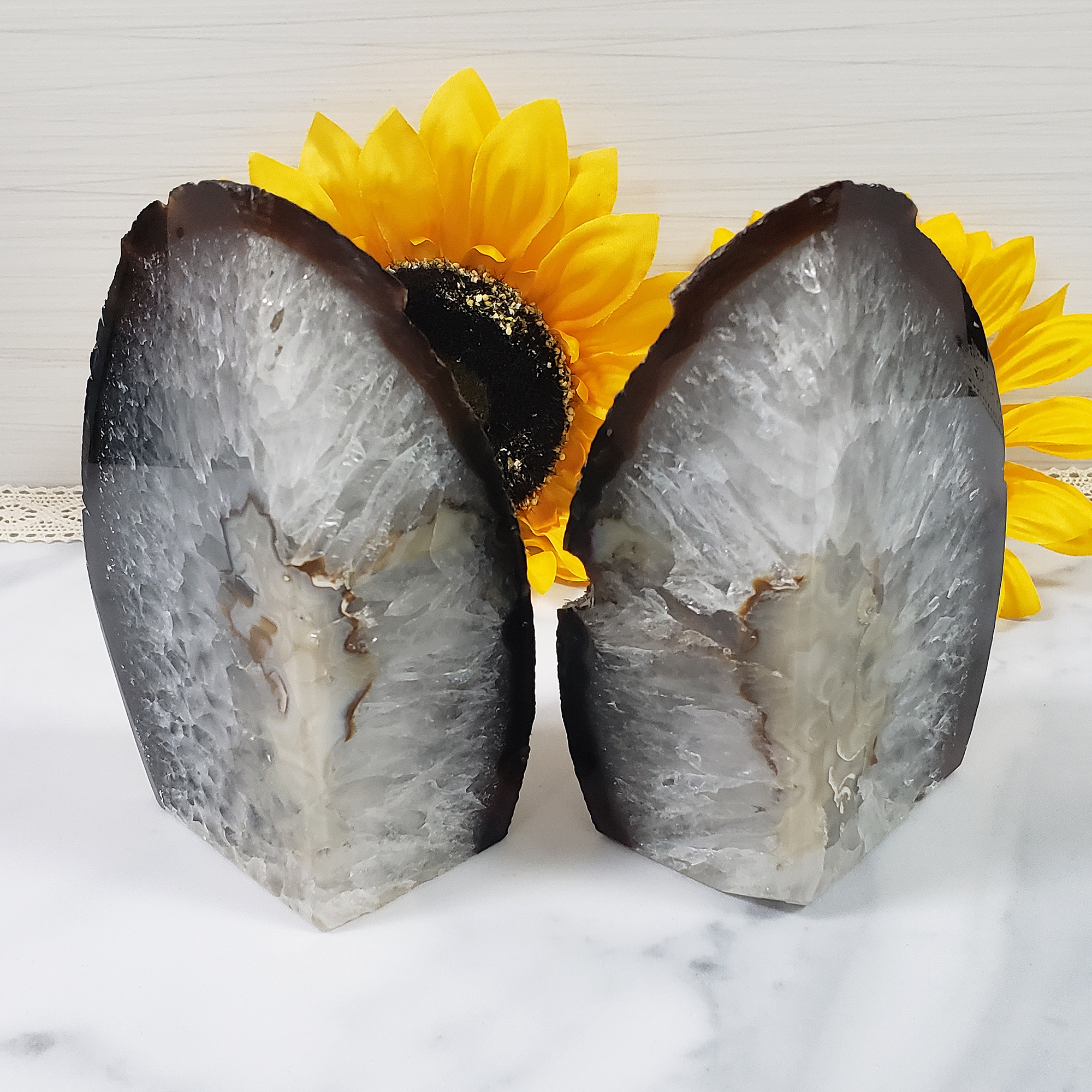 Unique Pair of Natural Agate Gemstone Crystal Bookends for Home Decor - Outlaw - Together