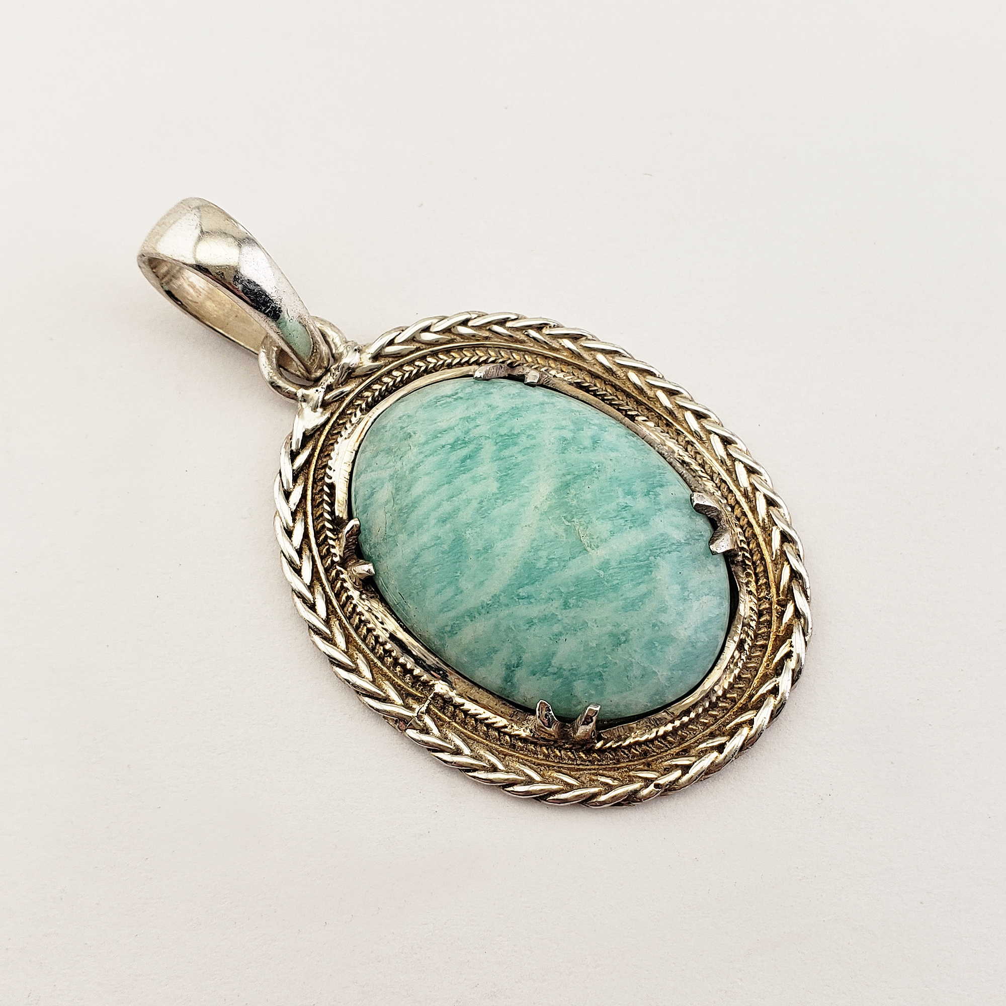 Unique Amazonite Crystal Natural Stone 925 Sterling Silver Pendant - Owen